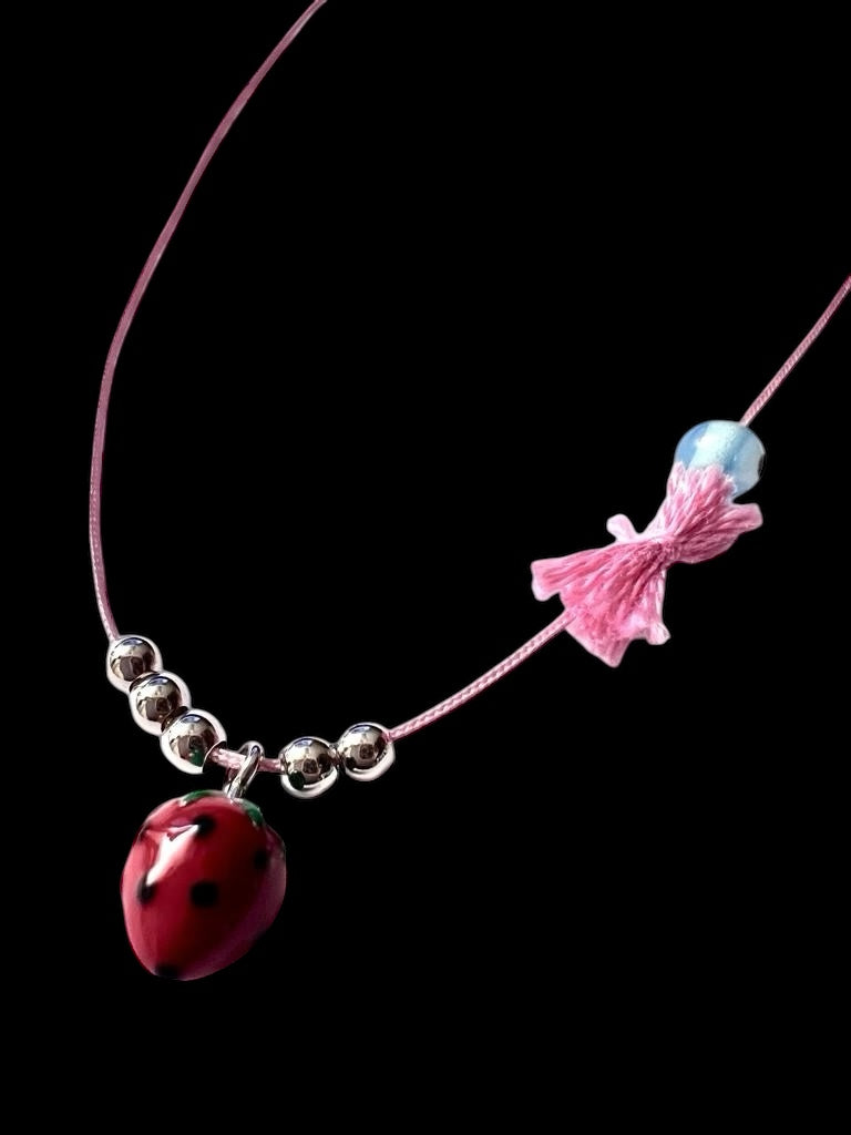 Strawberry Silk Necklace for Children