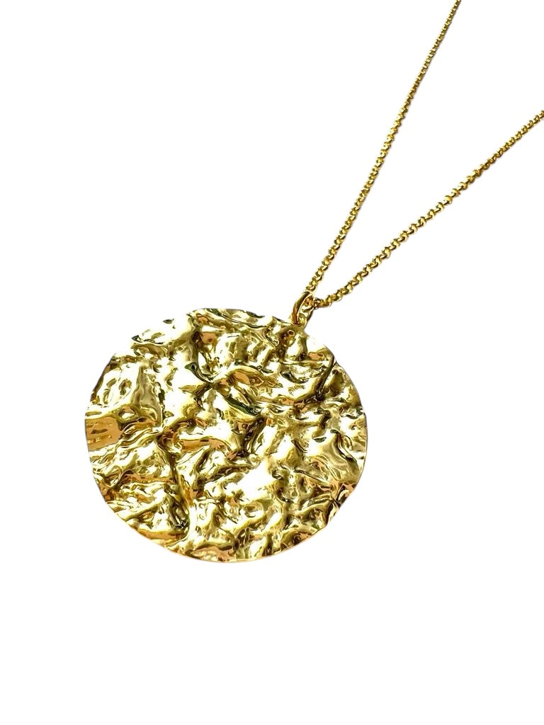 Hammered Circle Necklace in Gold Plated Silver