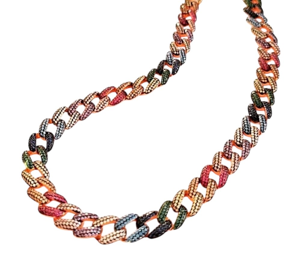 Colorful Chain Necklace in Pink Silver