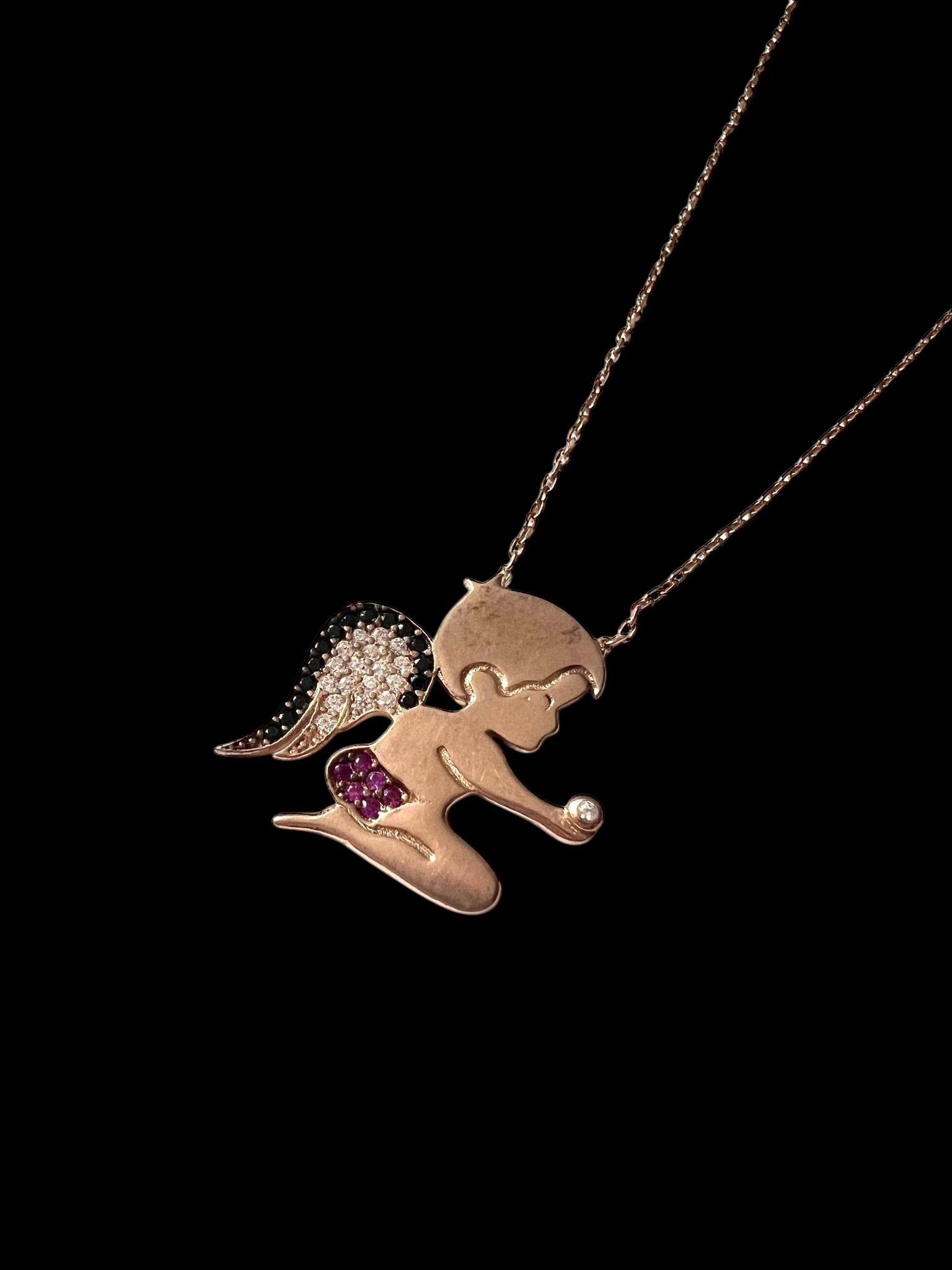 Colar Anjo Colorido em Prata Rosa