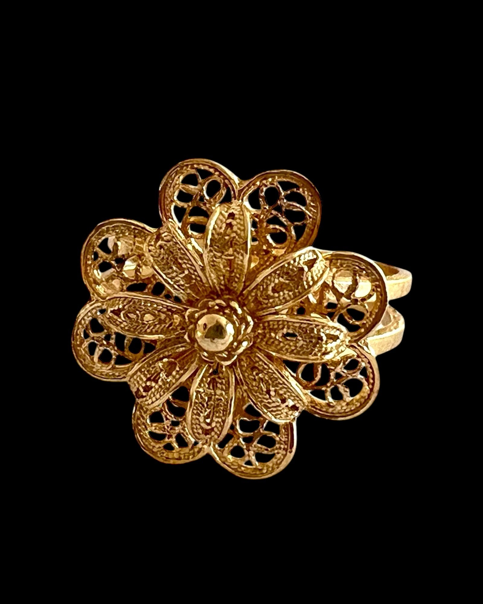 Filigree Flower Ring in Gold Plated Silver