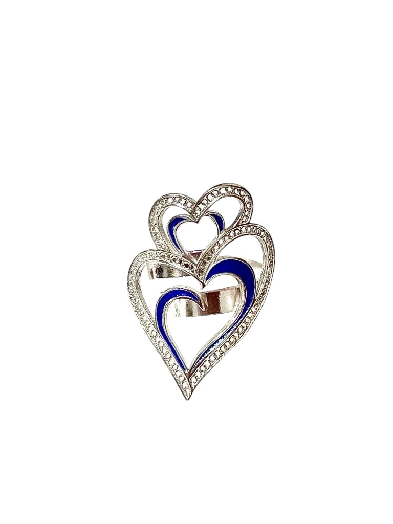 Anel Coração Viana é Amor com Esmalte Azul em Prata
