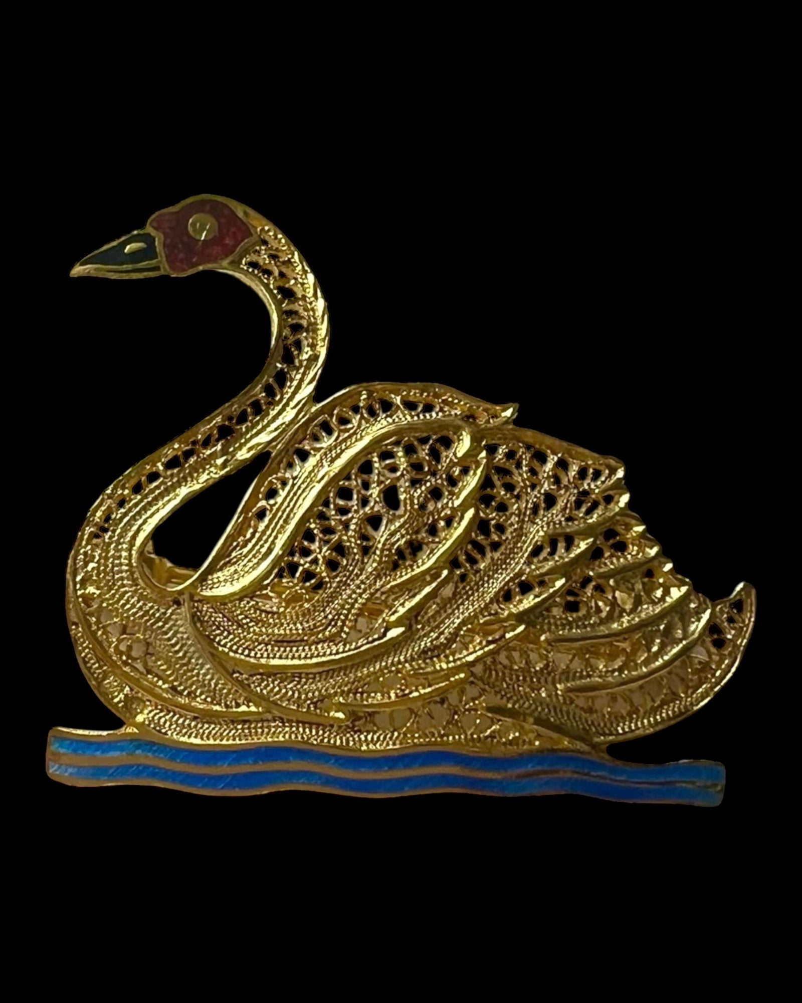 Alfinete Pato Filigrana em Prata Dourada