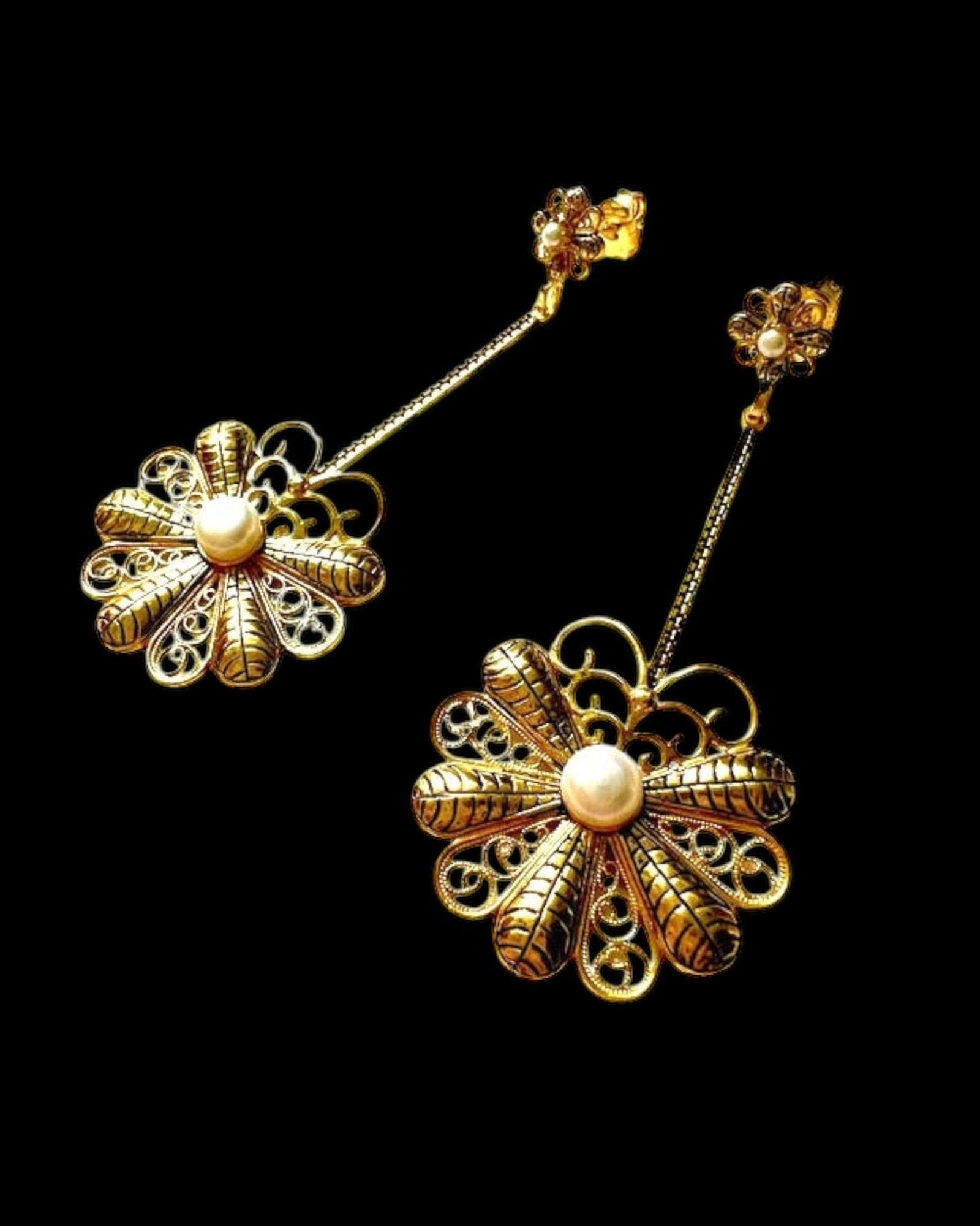 Filigree Flower Earrings in Gold Plated Silver