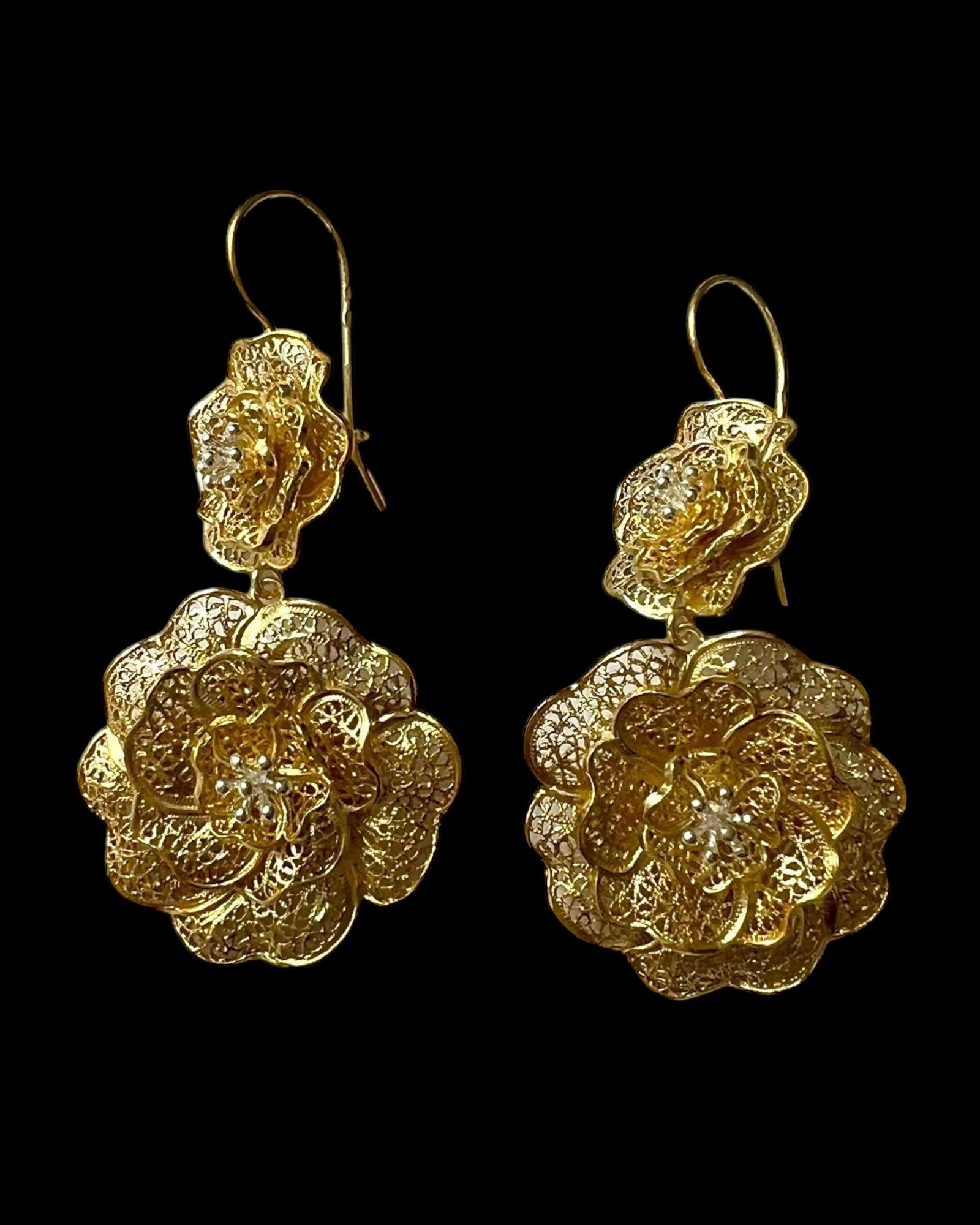 Filigree Flower Earrings in Gold Plated Silver