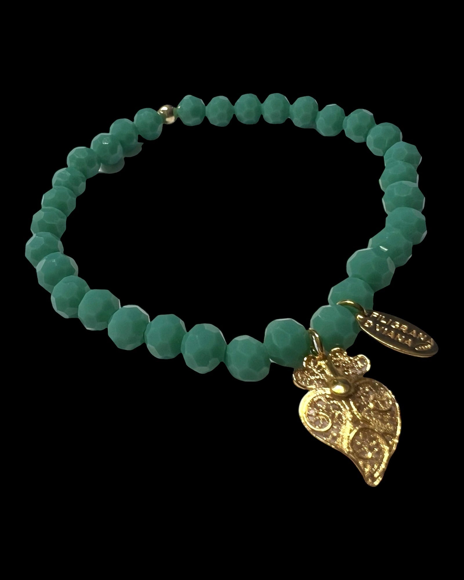 Pulseira Coração de Viana com Pedras Verde Água em Prata Dourada