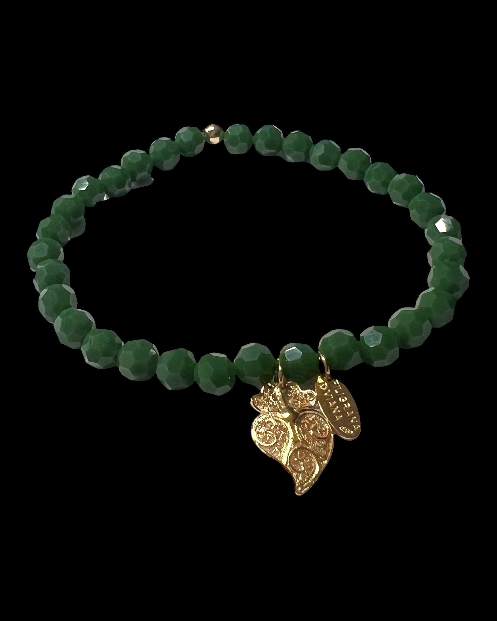 Pulseira Coração de Viana com Pedras Verdes em Prata Dourada
