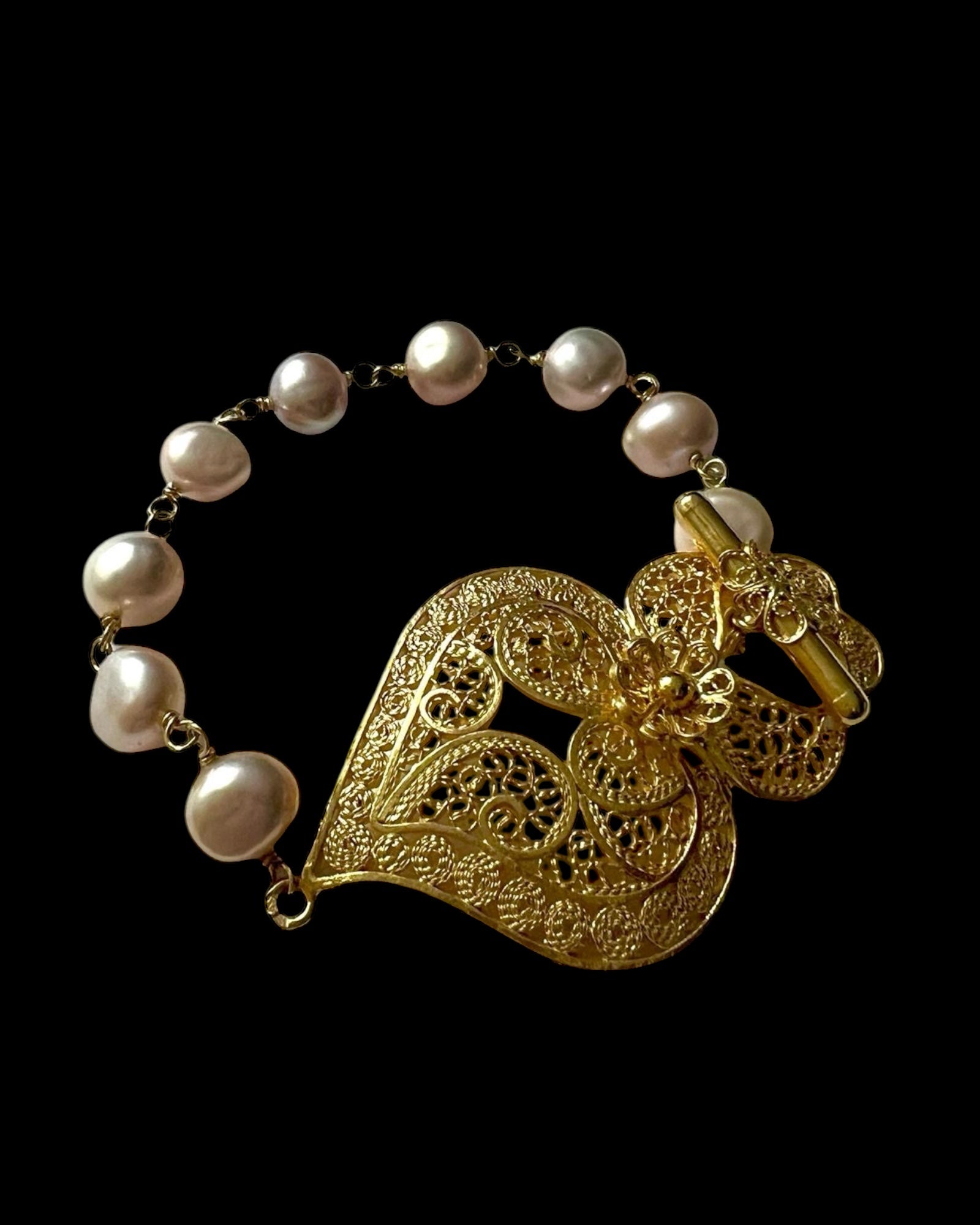 Pulseira Coração de Viana em Prata Dourada