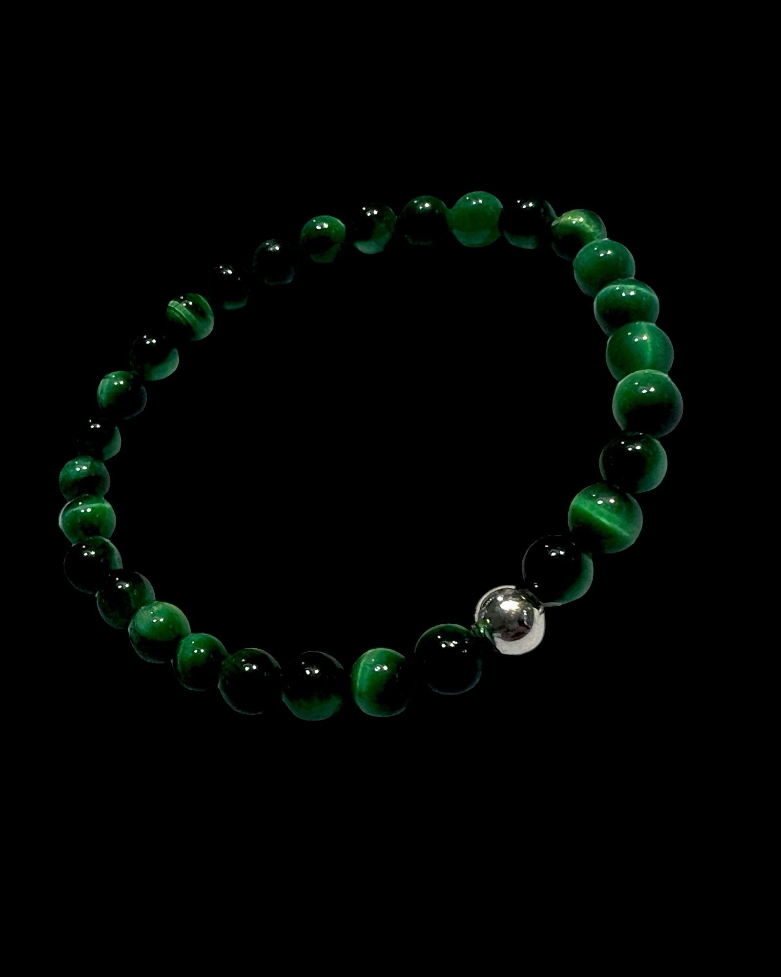 Men's Bracelet with Green Stones and Silver