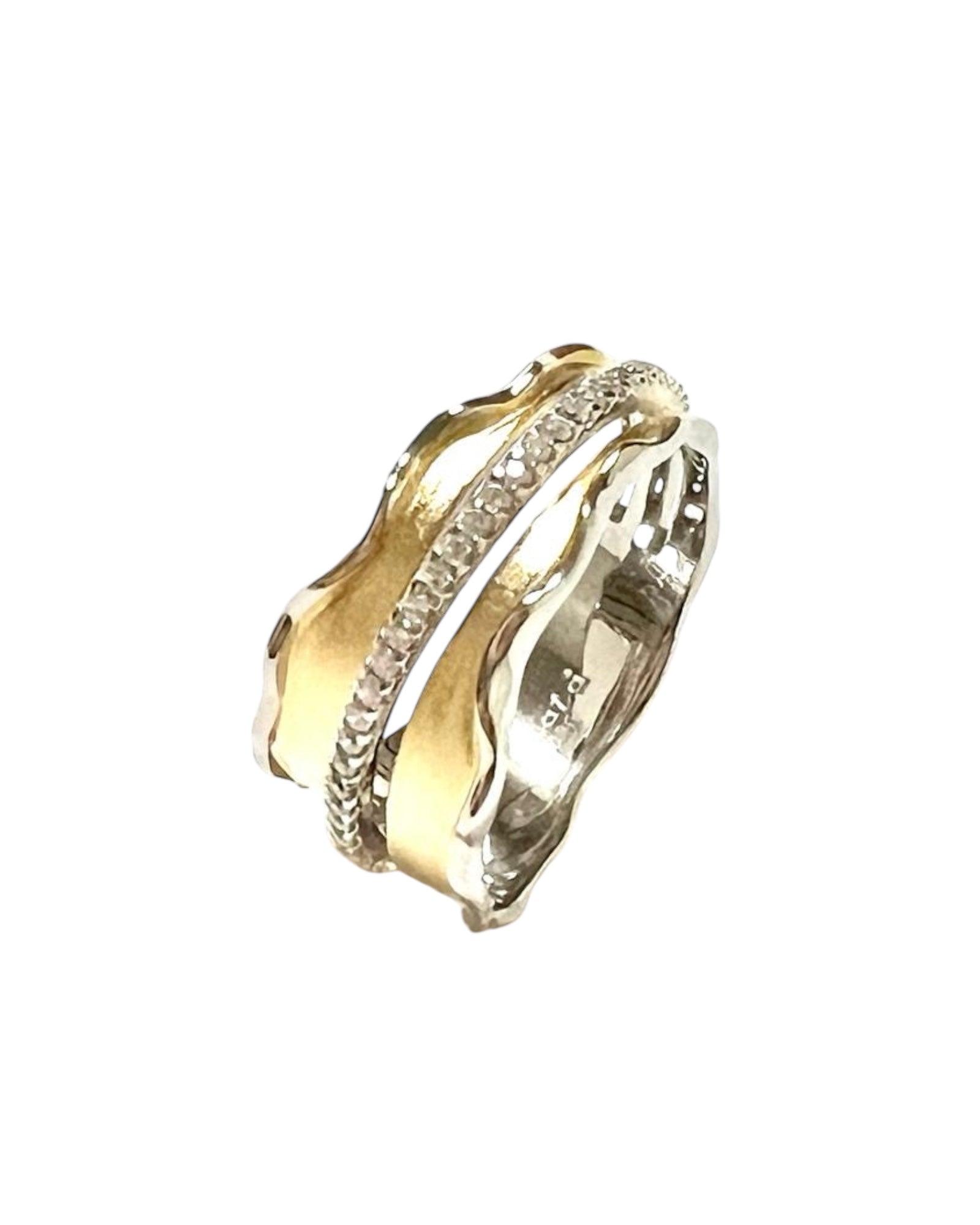 White Silver and Gold Silver Ring