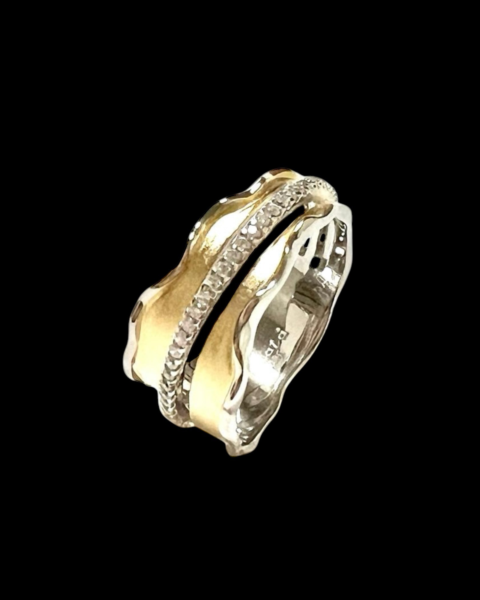 White Silver and Gold Silver Ring