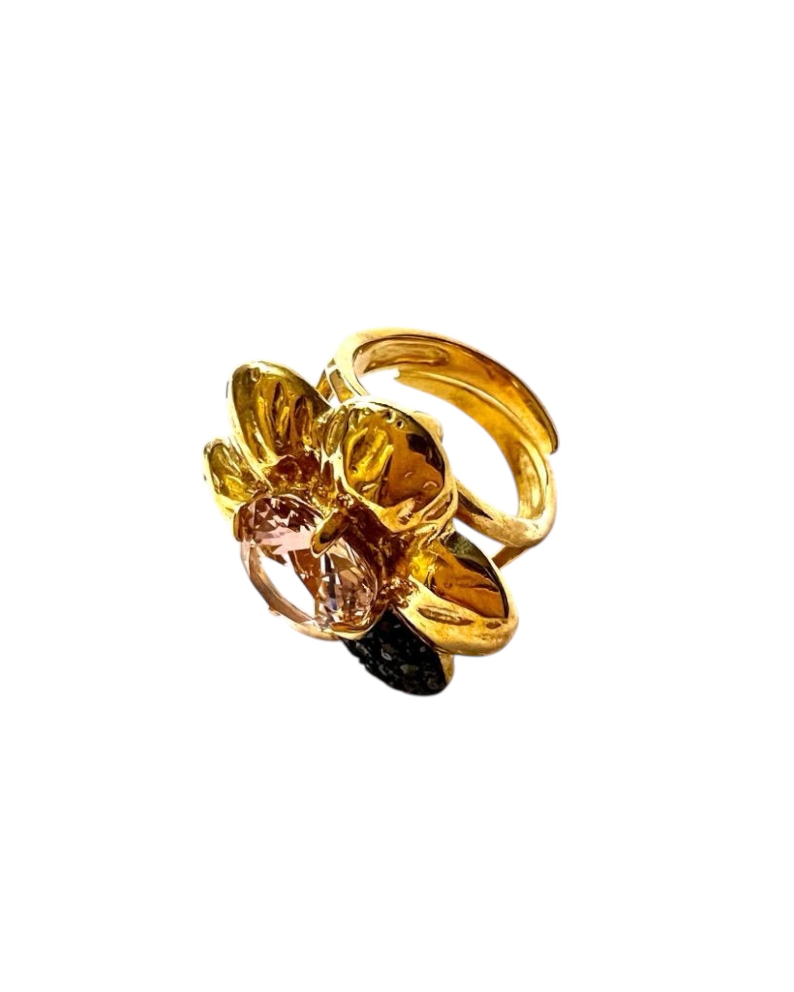 Anel Flor em Prata Dourada