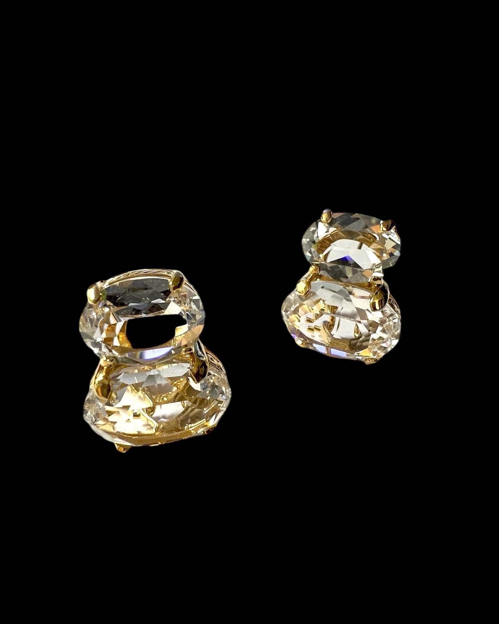 Brincos Cristal Transparente em Prata Dourada