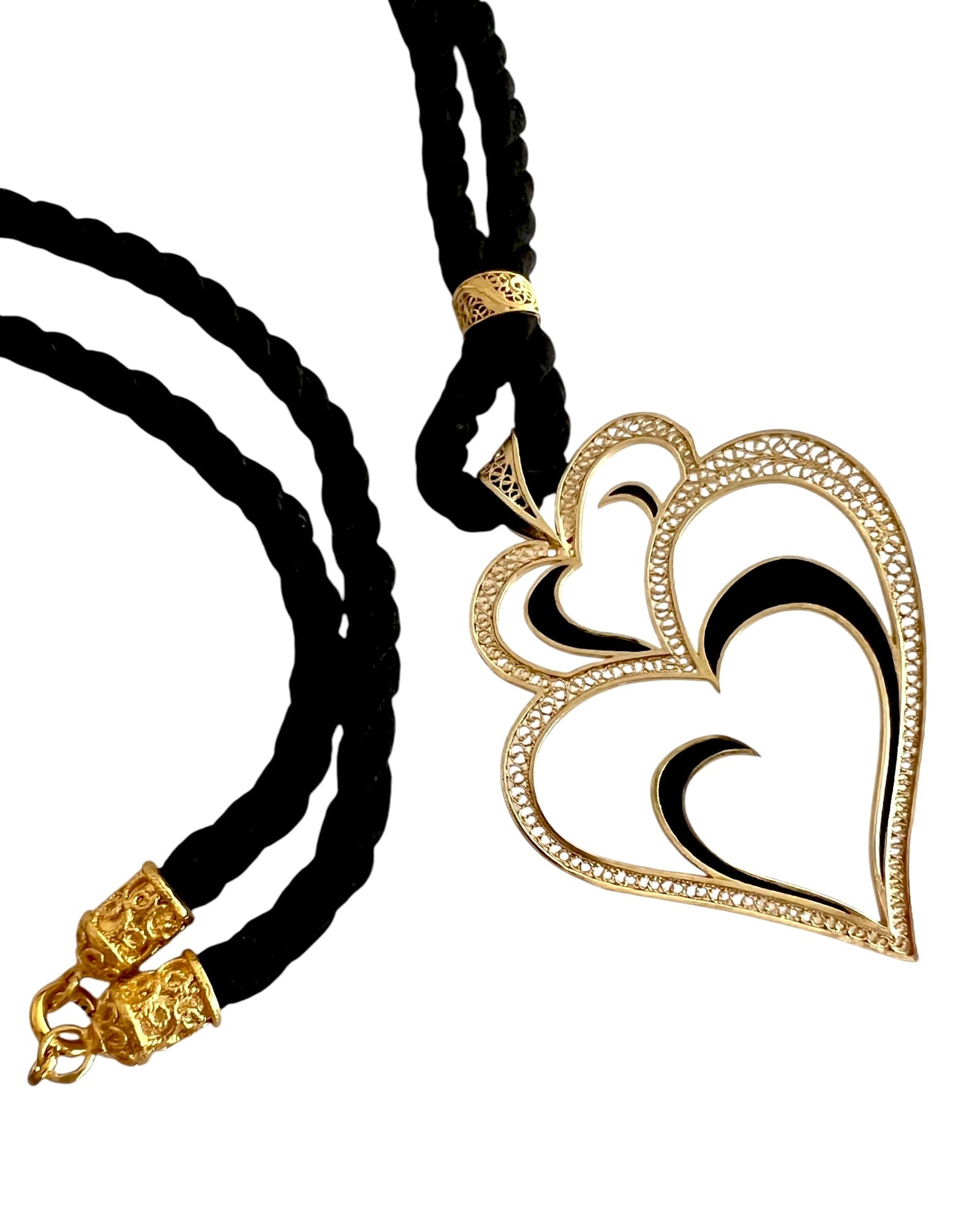 Viana is Love Heart Necklace with Black Enamel