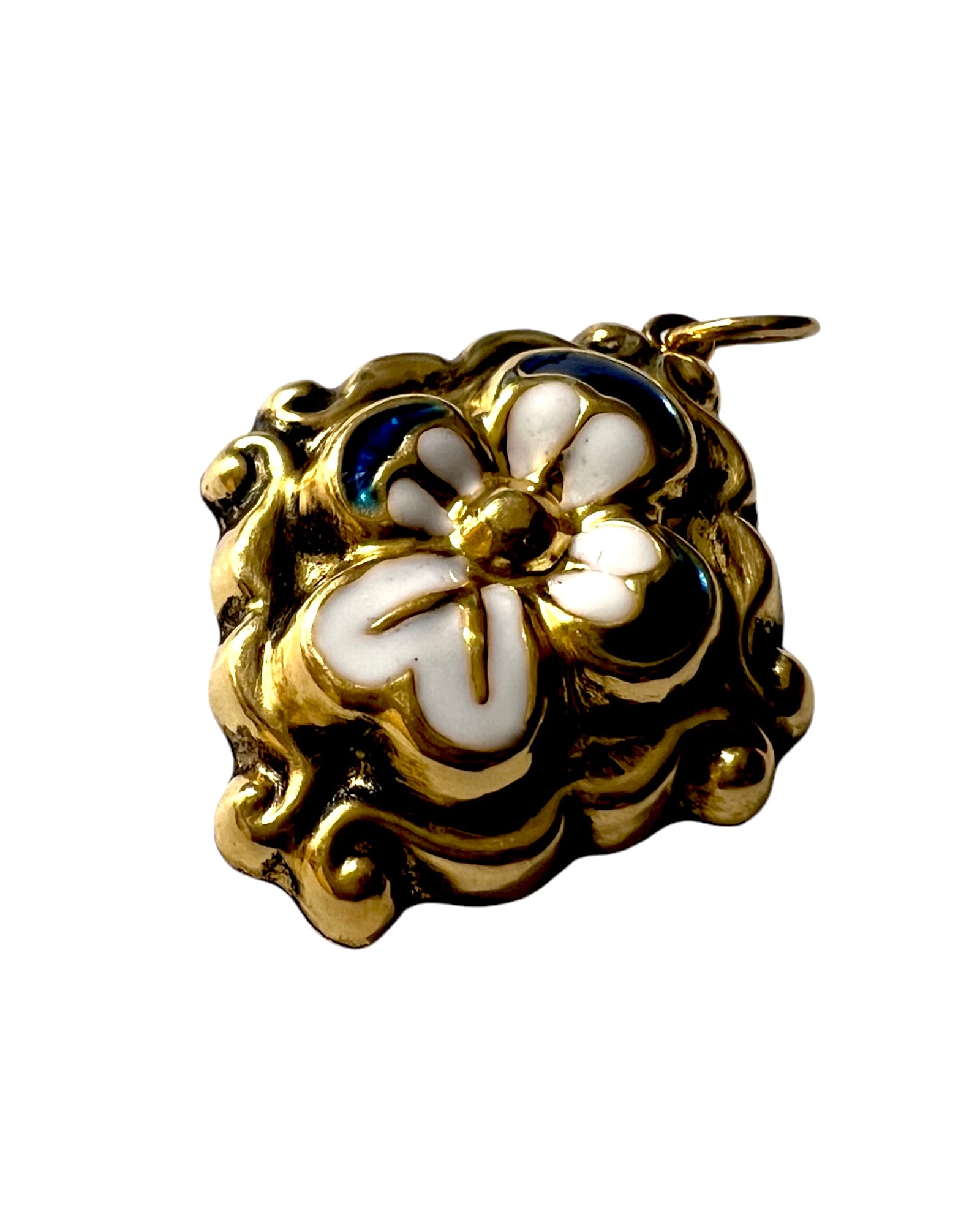 Medalha Flor Azul Escura Barroca em Prata Dourada