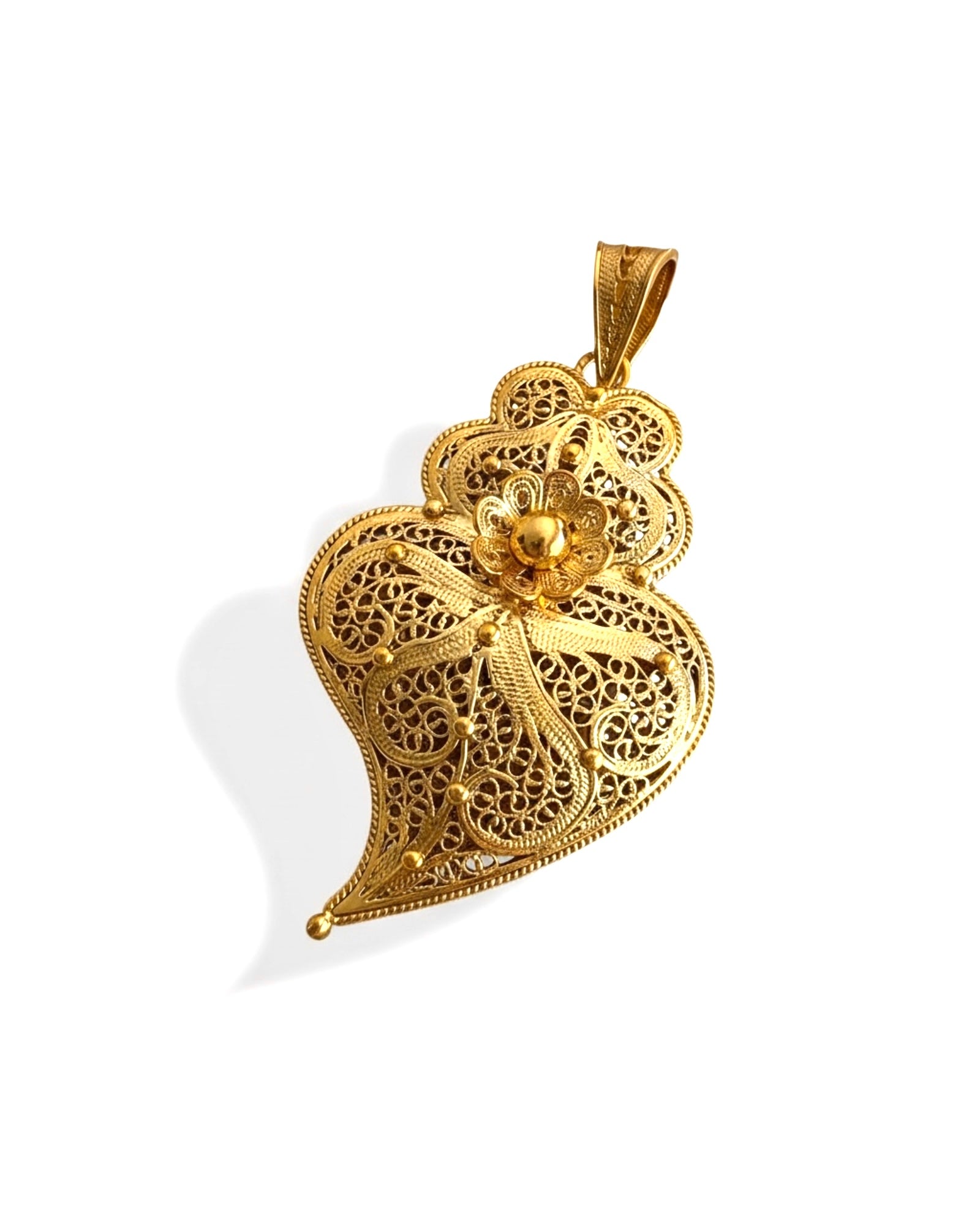 Medalha Coração de Viana Duplo em Prata Dourada