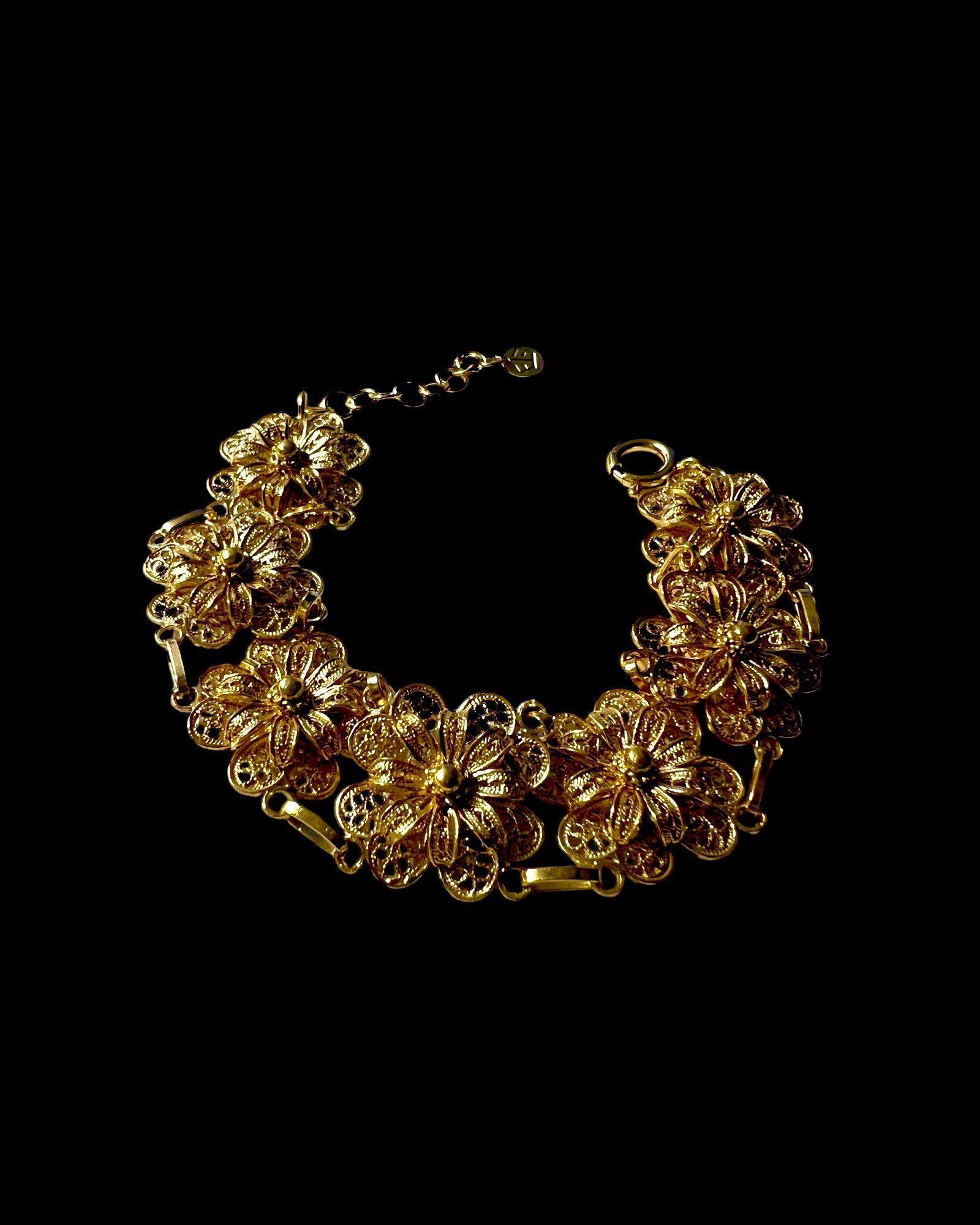 Filigree Flower Bracelet in Gold Plated Silver