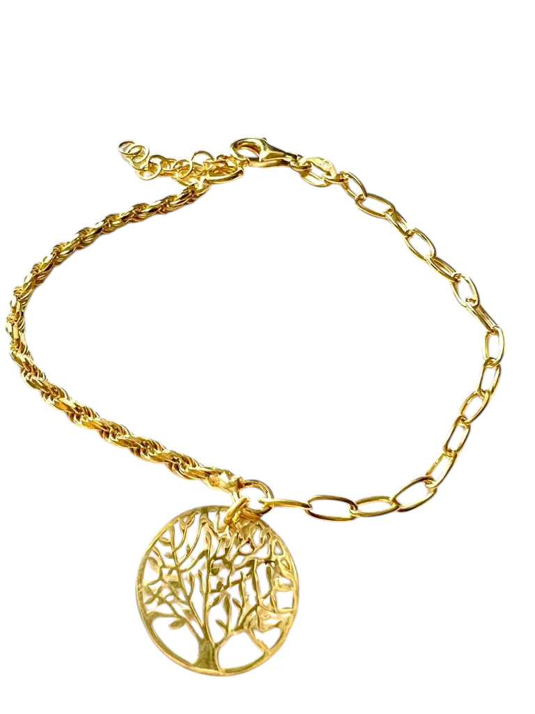 Pulseira Árvore da Vida em Prata Dourada