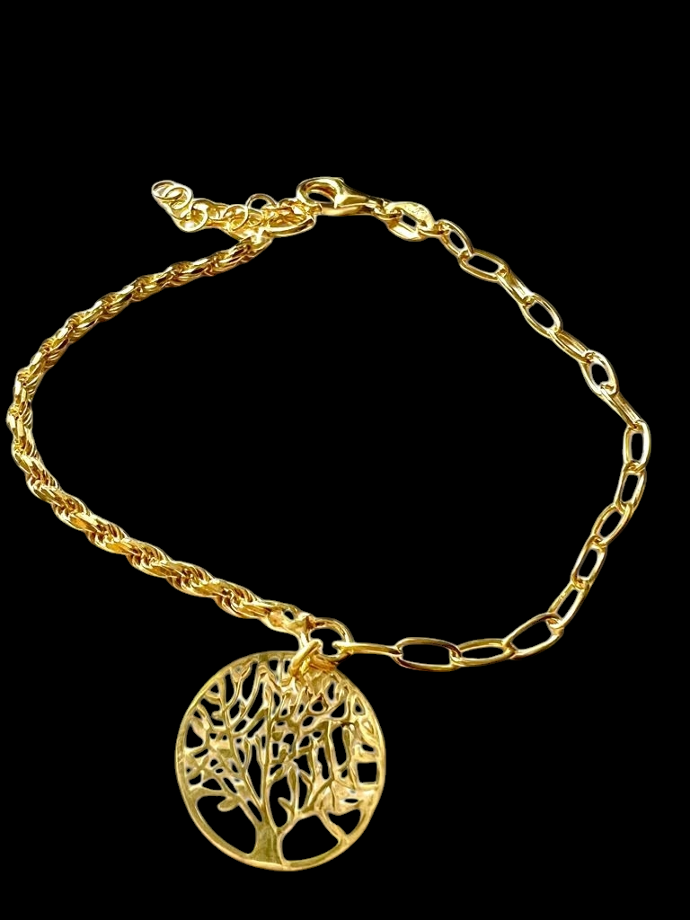 Pulseira Árvore da Vida em Prata Dourada