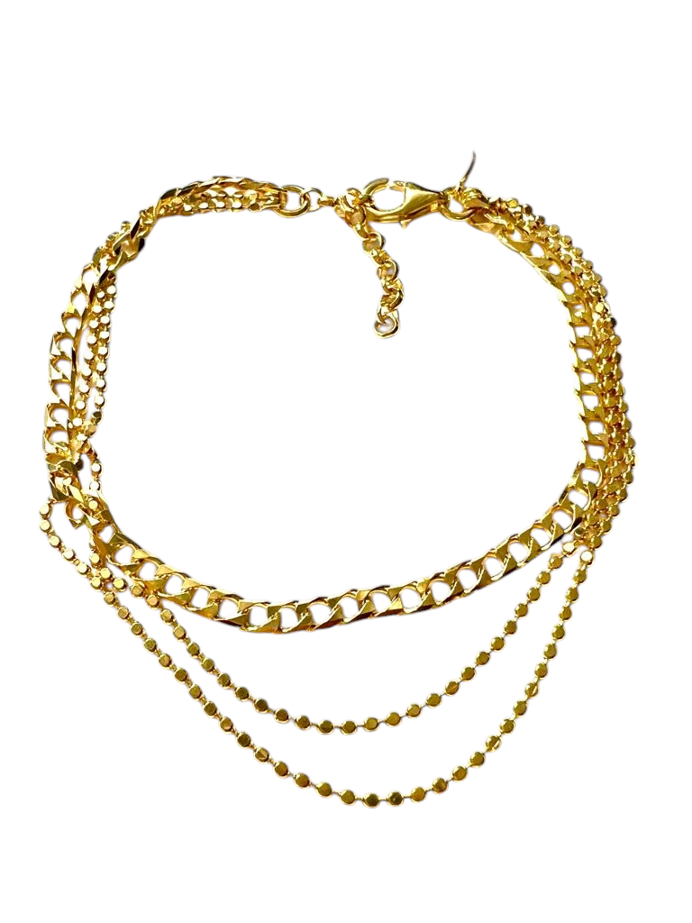 Pulseira Tripla em Prata Dourada