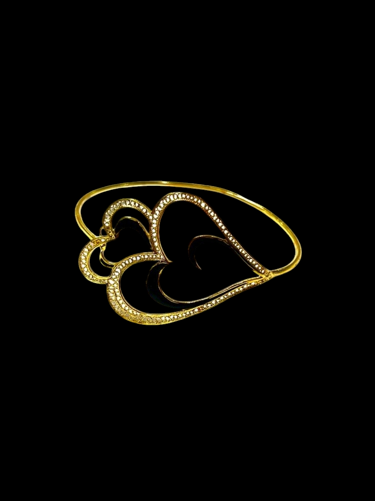 Pulseira / Escrava Coração Viana de Amor com Esmalte Preto em Prata Dourada