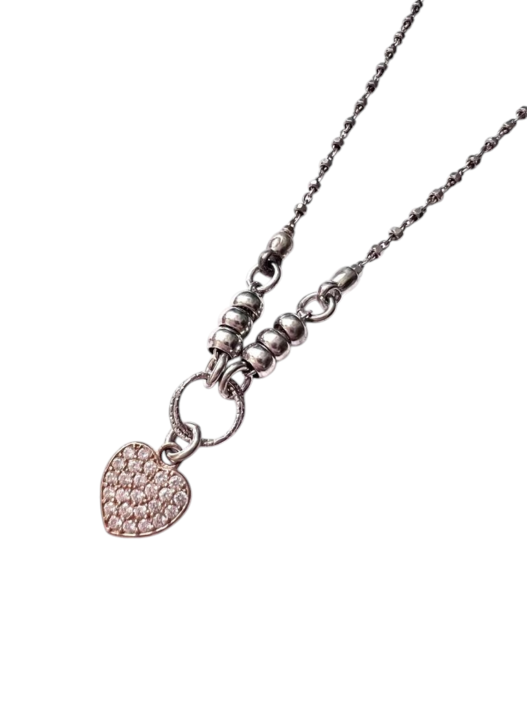 Heart Necklace in Silver and Rose Silver