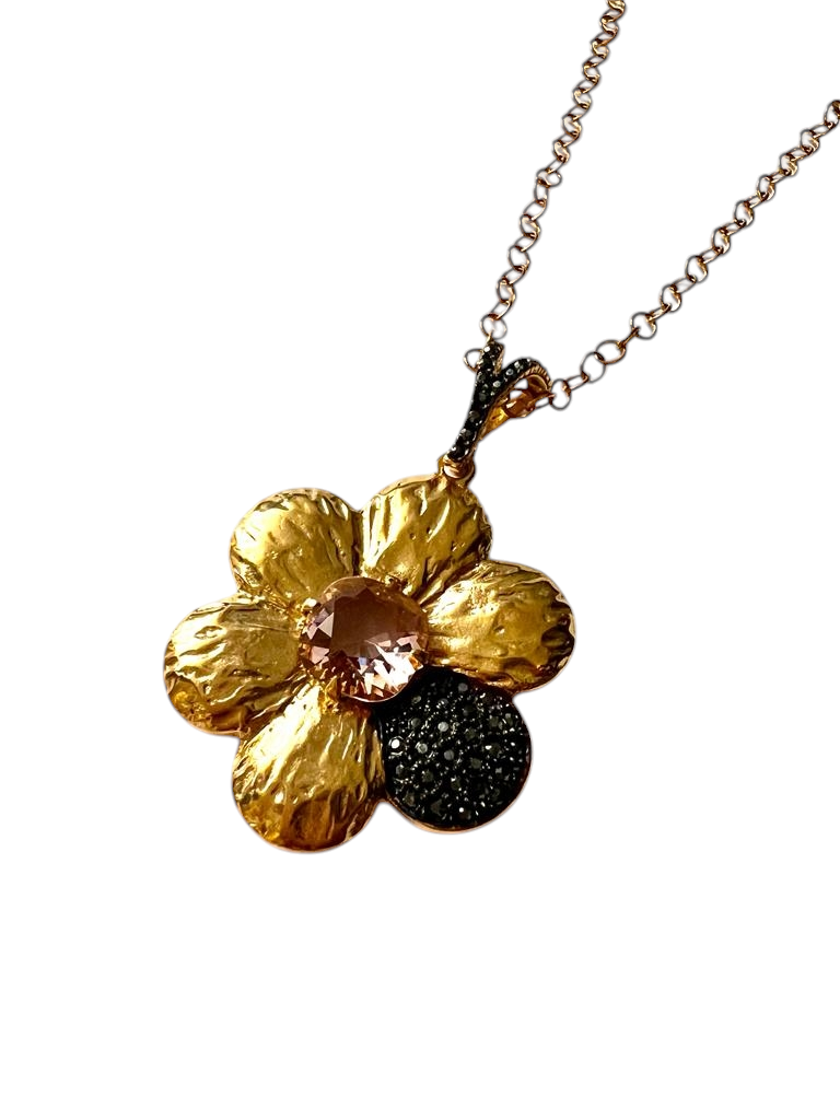 Colar Flor em Prata Dourada