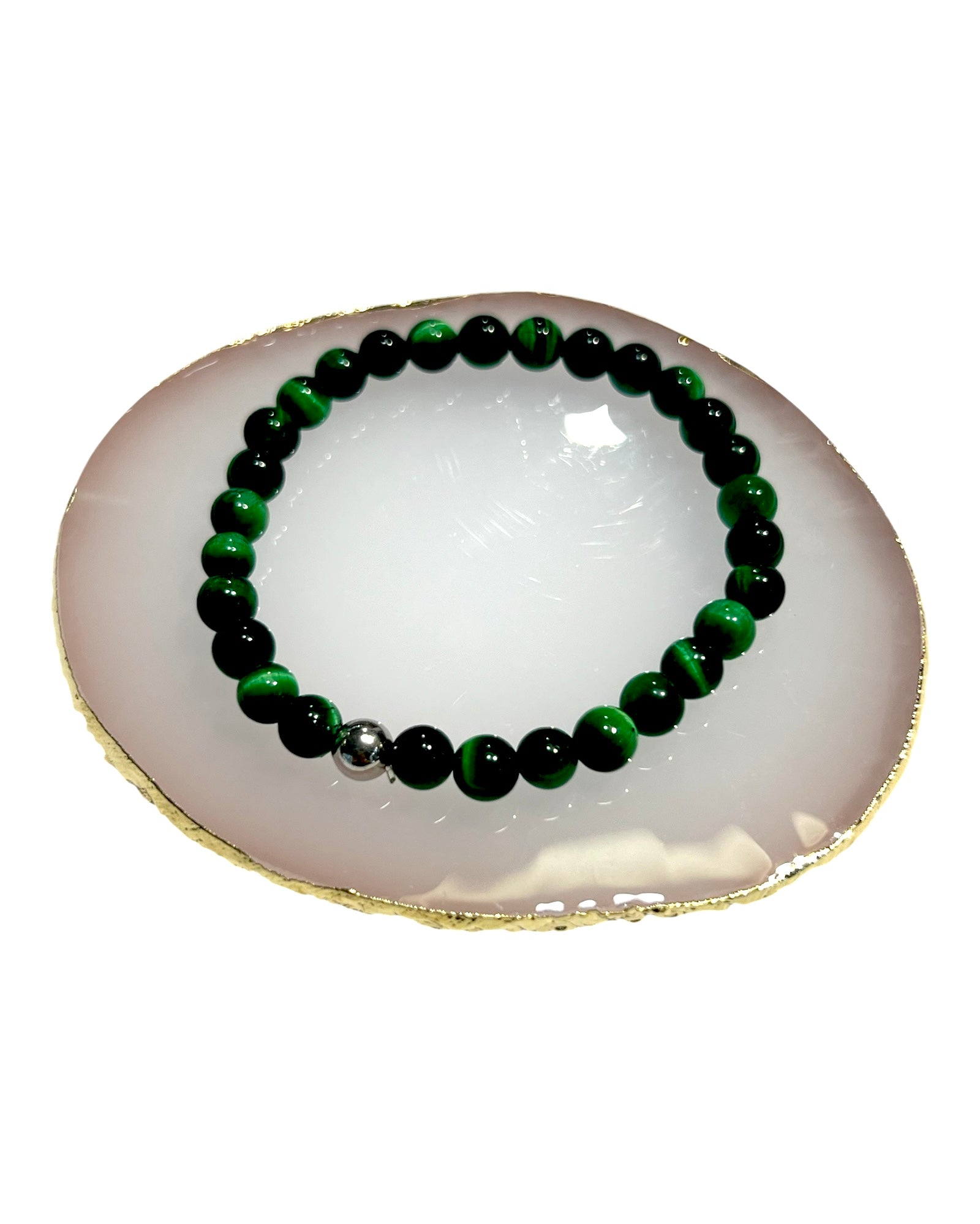 Men's Bracelet with Green Stones and Silver