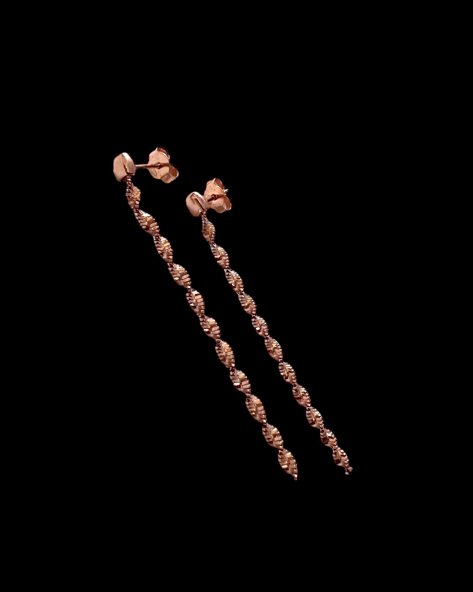 Long Twisted Earrings in Pink Silver
