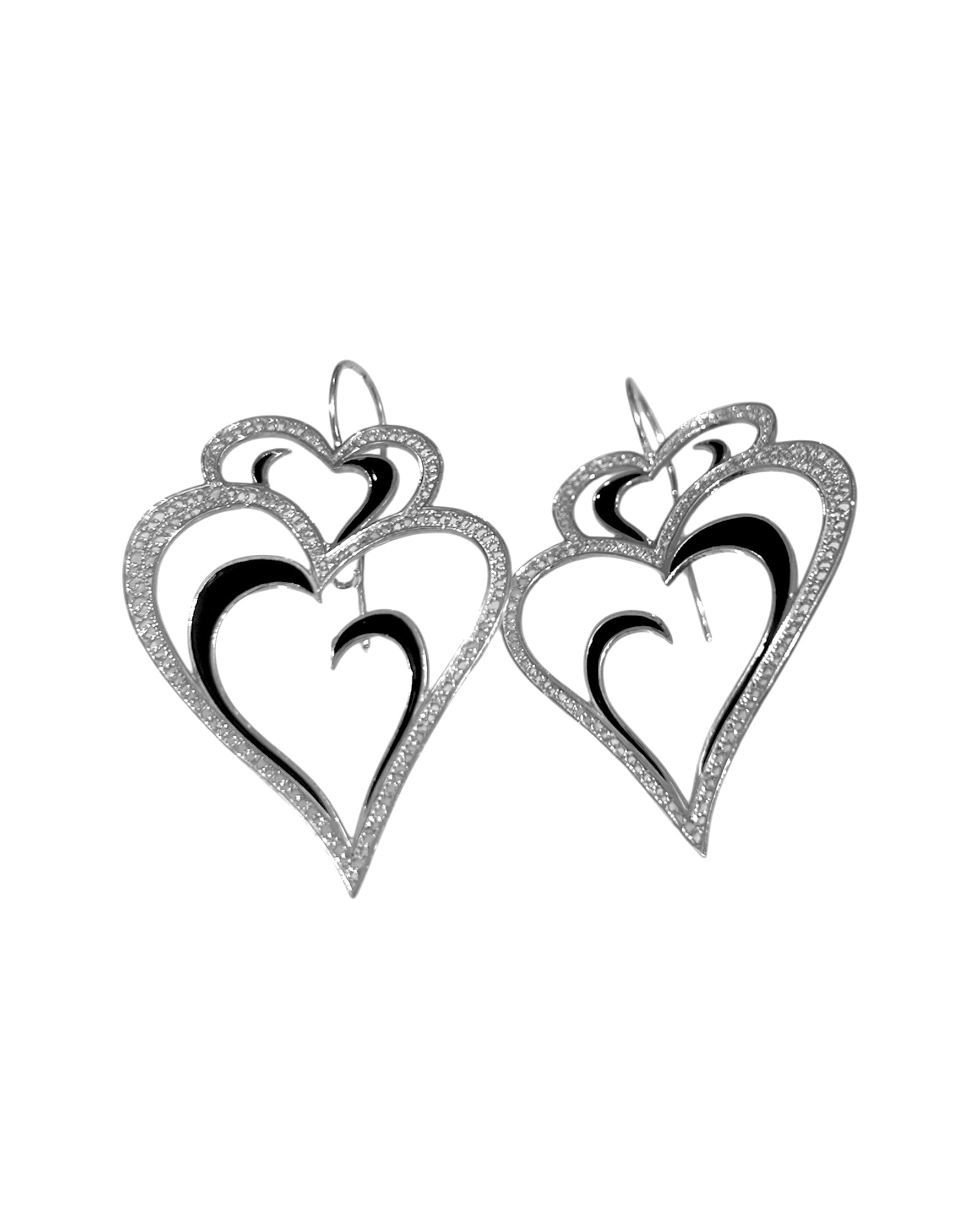 Viana is Love Heart Earrings with Black Enamel on Silver