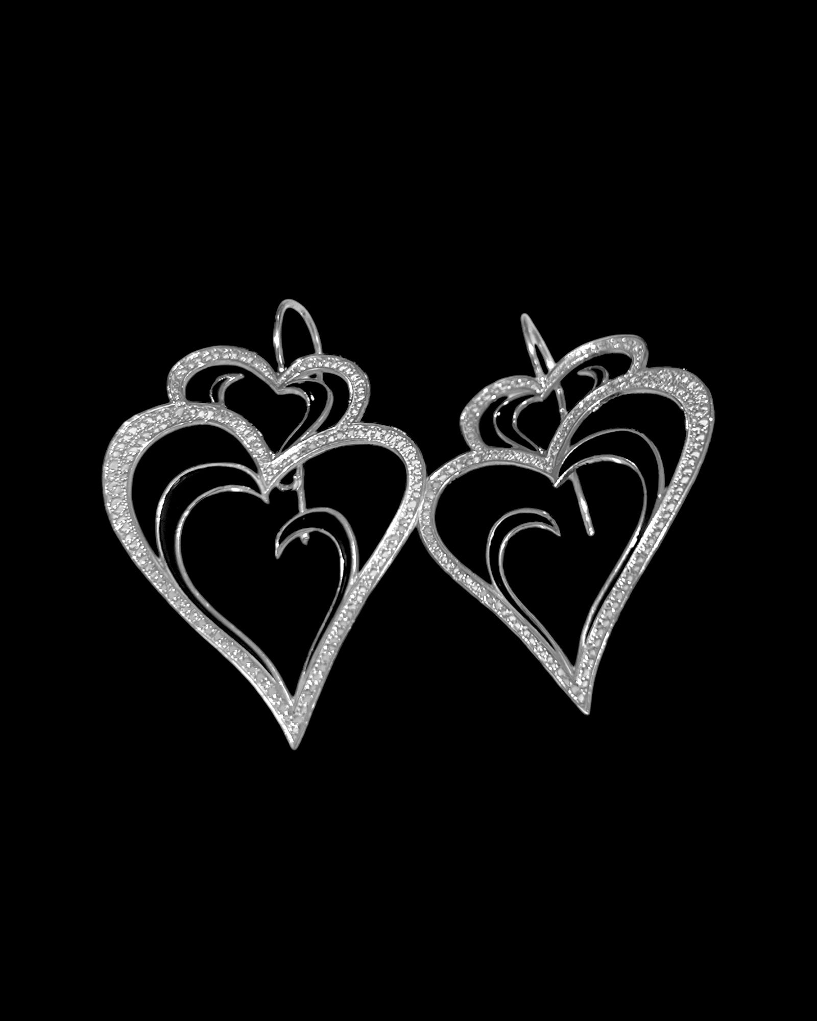 Viana is Love Heart Earrings with Black Enamel on Silver