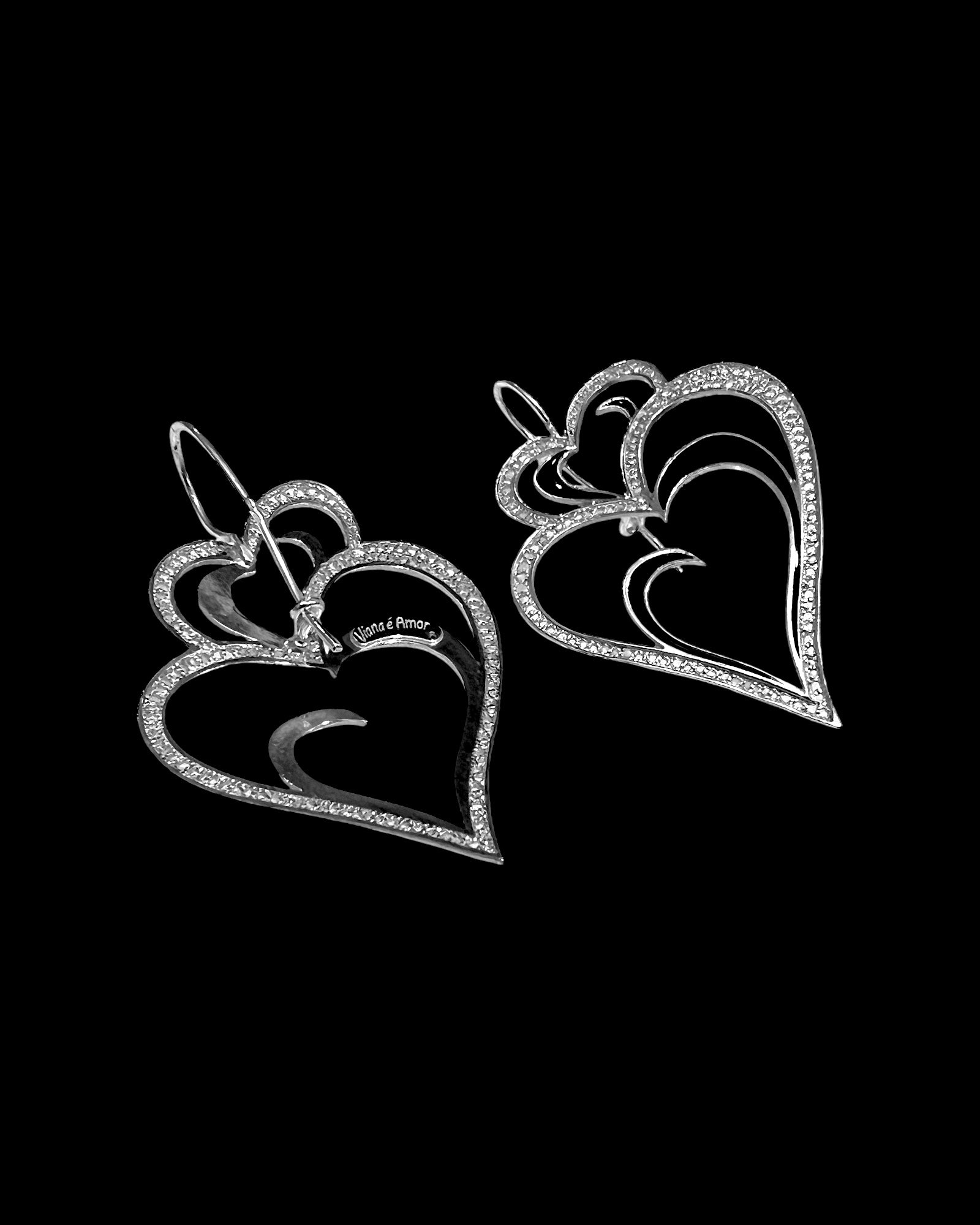 Viana is Love Heart Earrings with Black Enamel on Silver