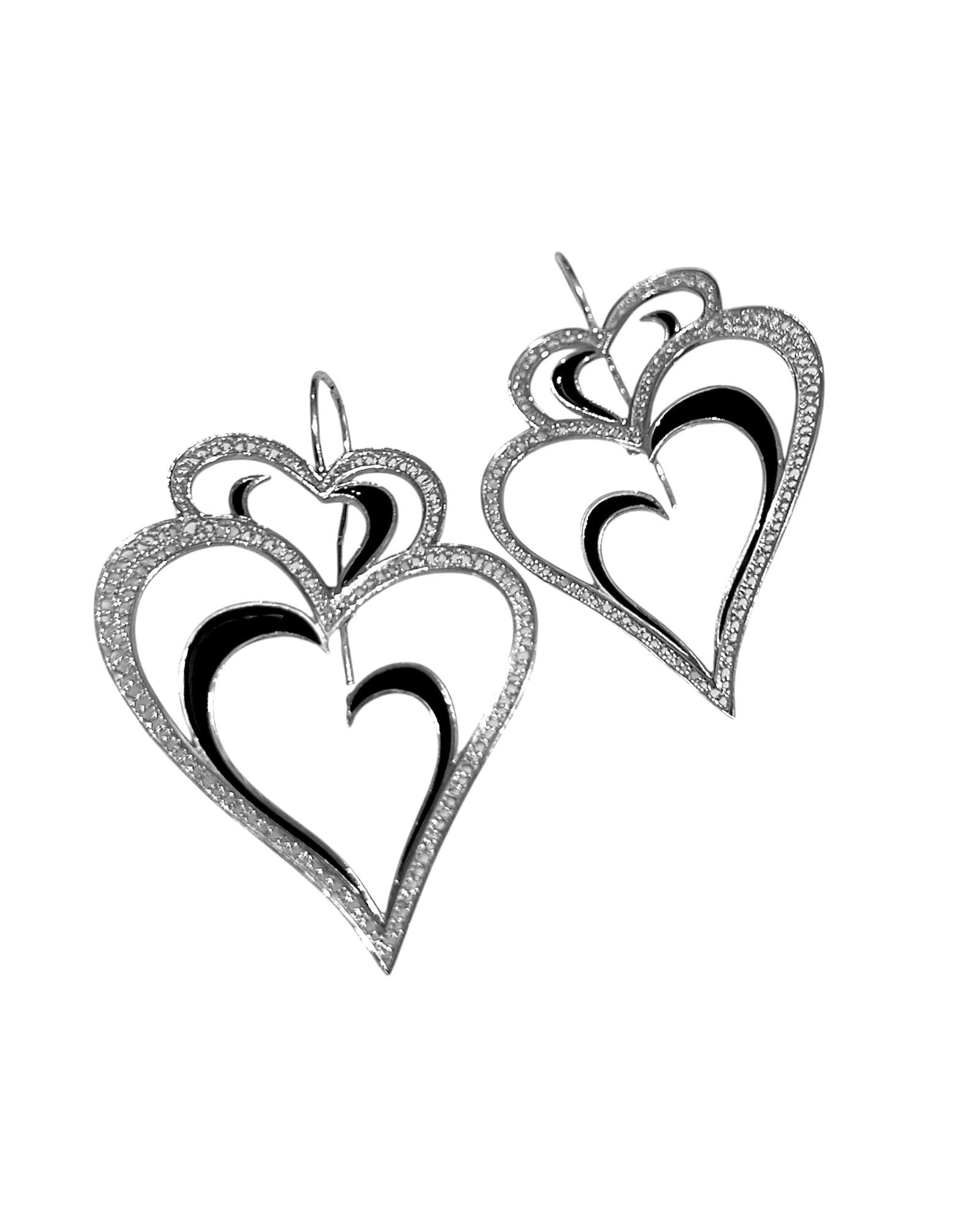 Viana is Love Heart Earrings with Black Enamel on Silver