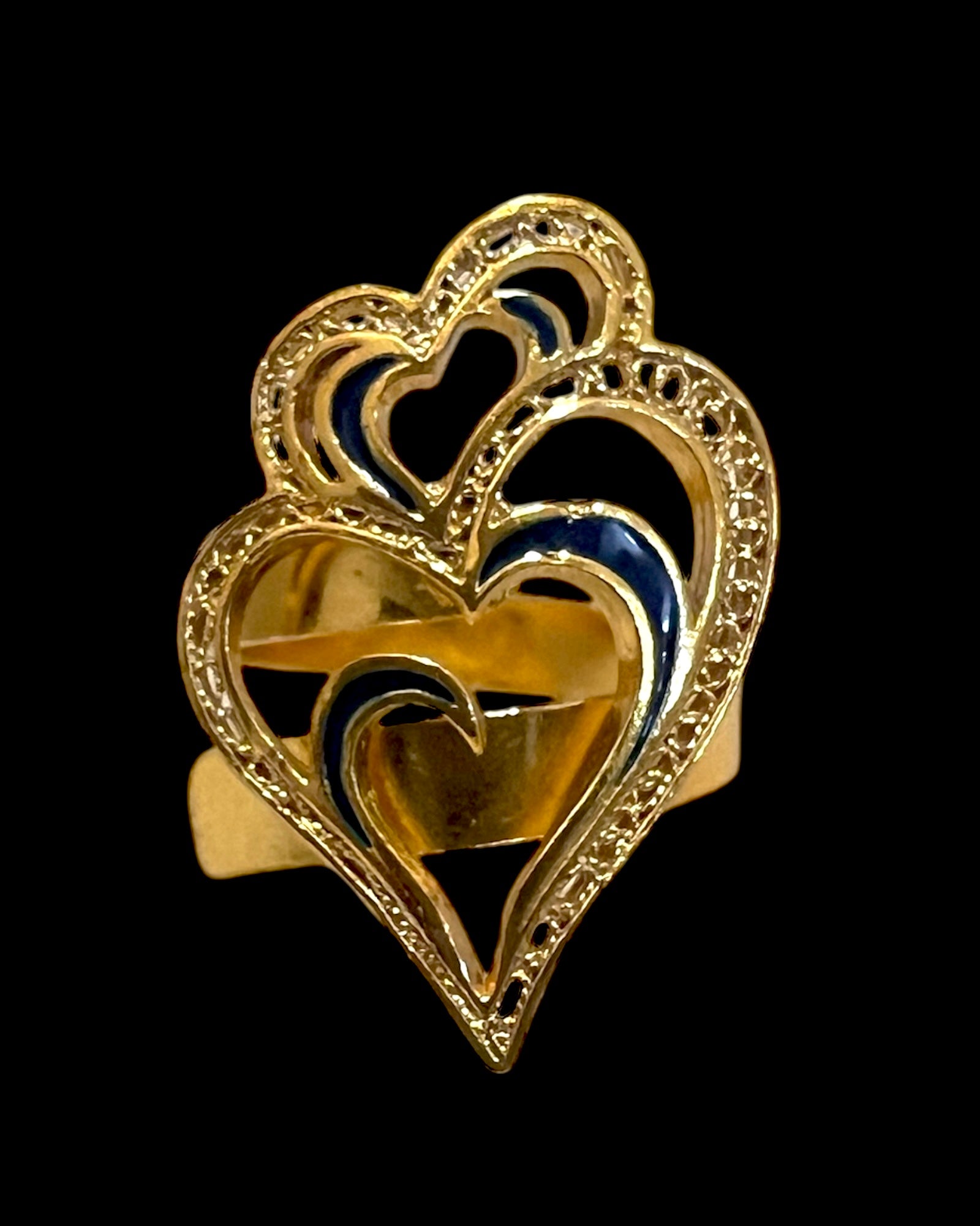 Anel Coração Viana é Amor com Esmalte Azul em Prata Dourada