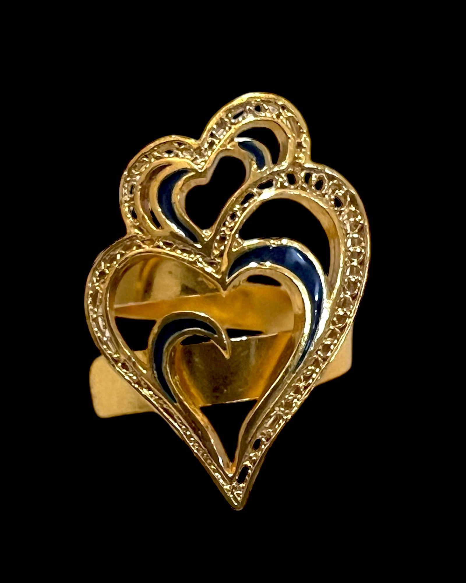 Anel Coração Viana é Amor com Esmalte Azul em Prata Dourada