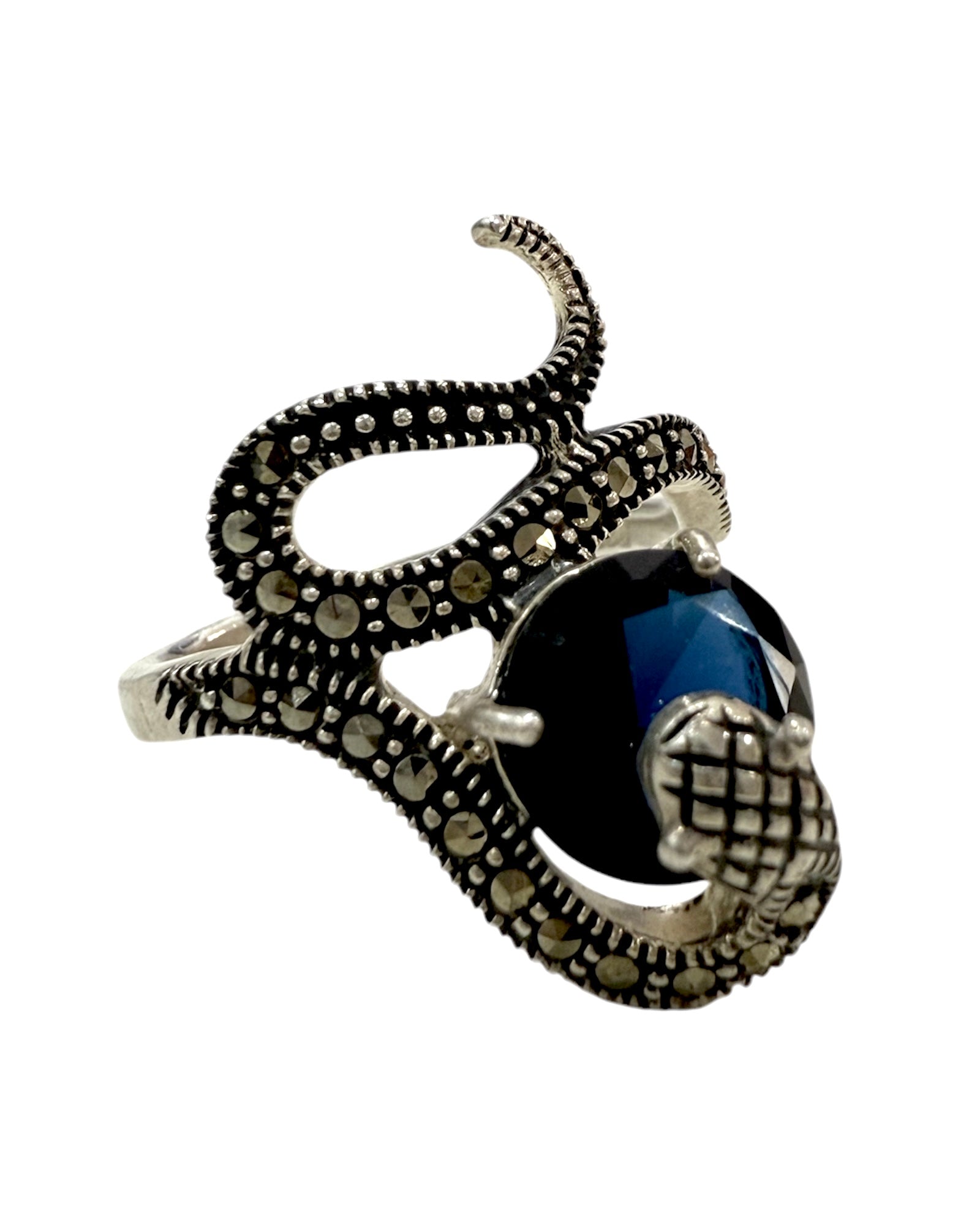 Anel Cobra com Pedra Azul em Prata