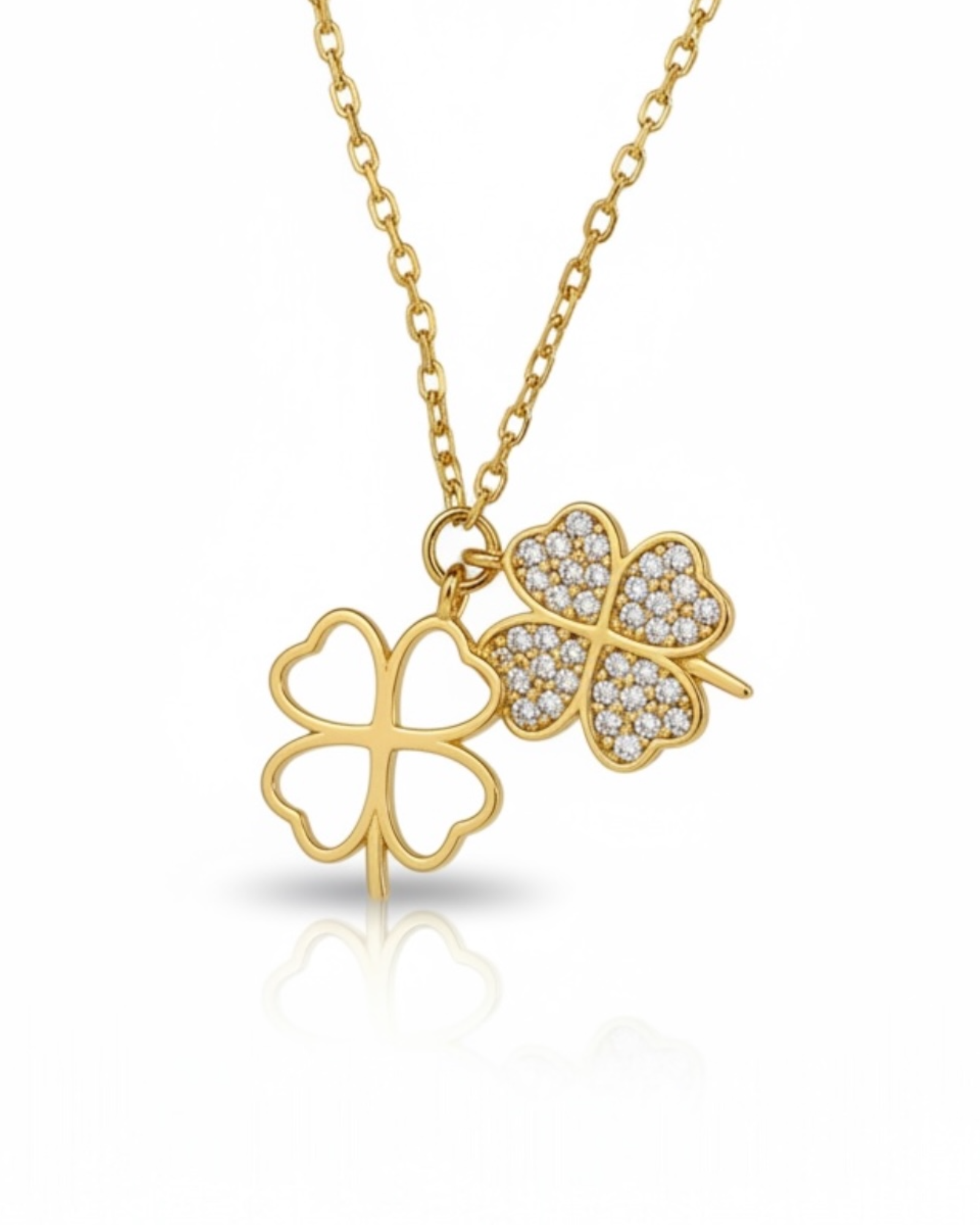 Colar Trevo em Prata Dourada