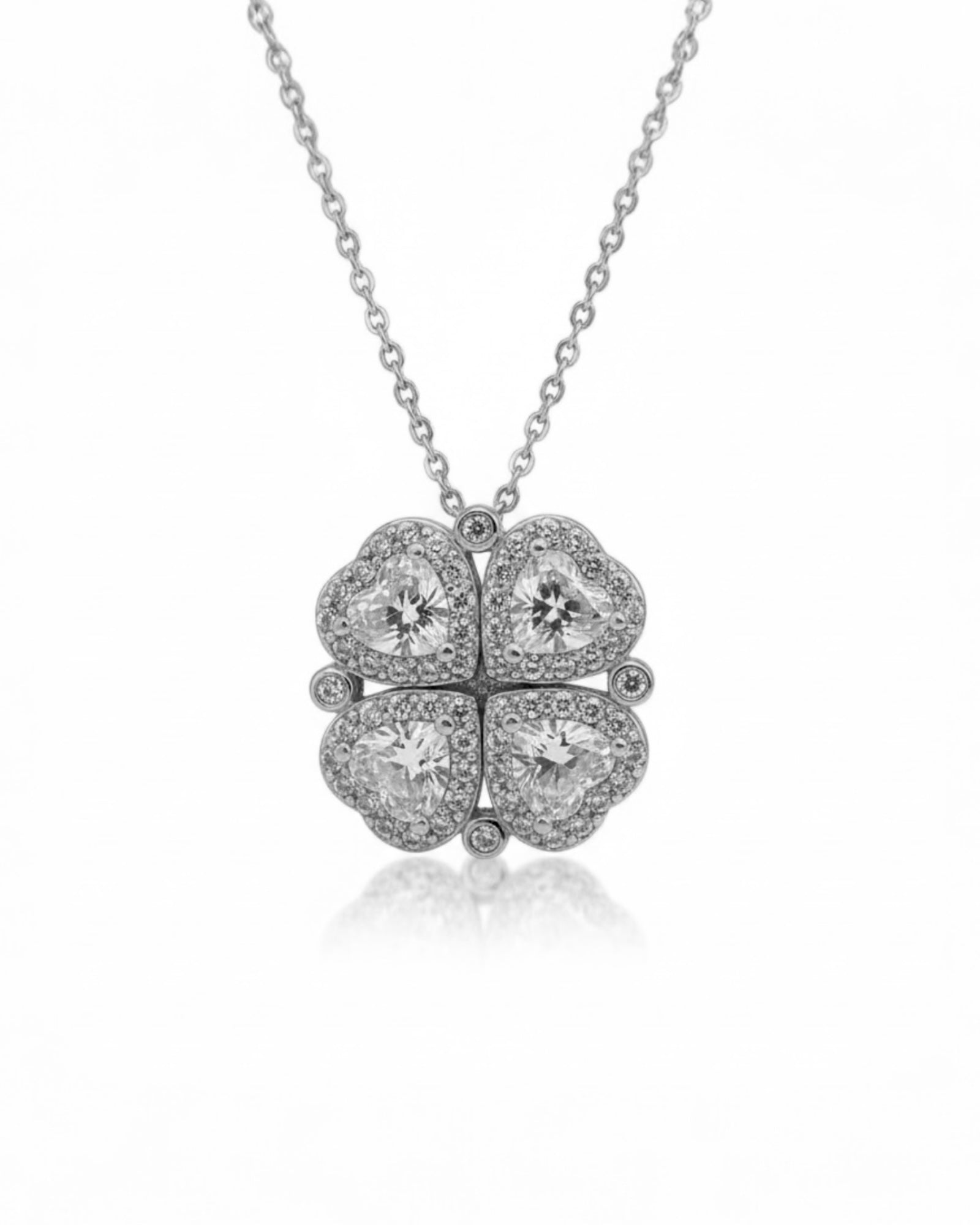 Colar Versátil Trevo/Coração em Prata Branca