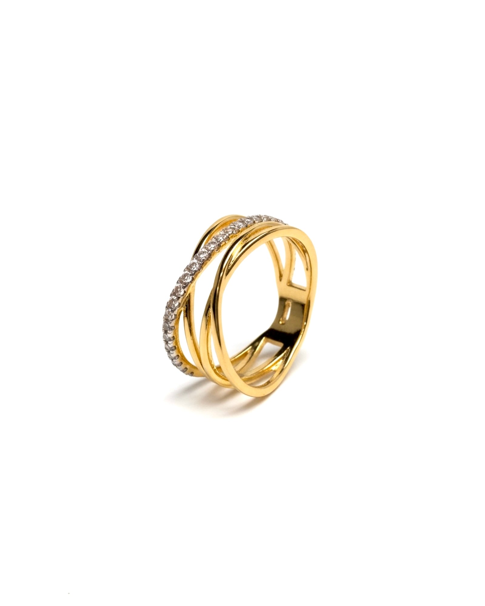 Anel Entrelaçado em Prata Dourada