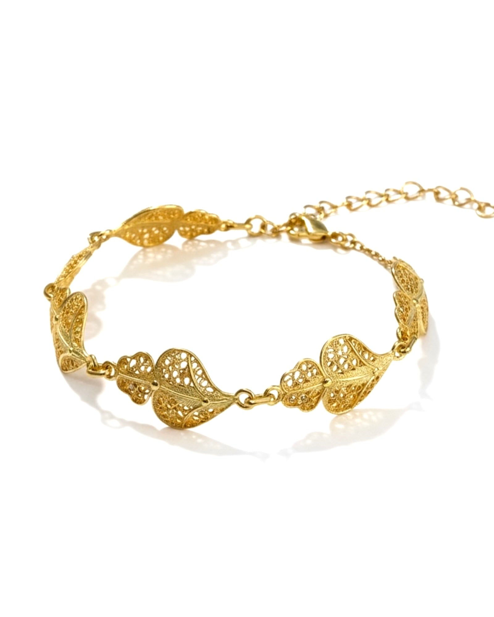 Pulseira Corações de Viana em Prata Dourada