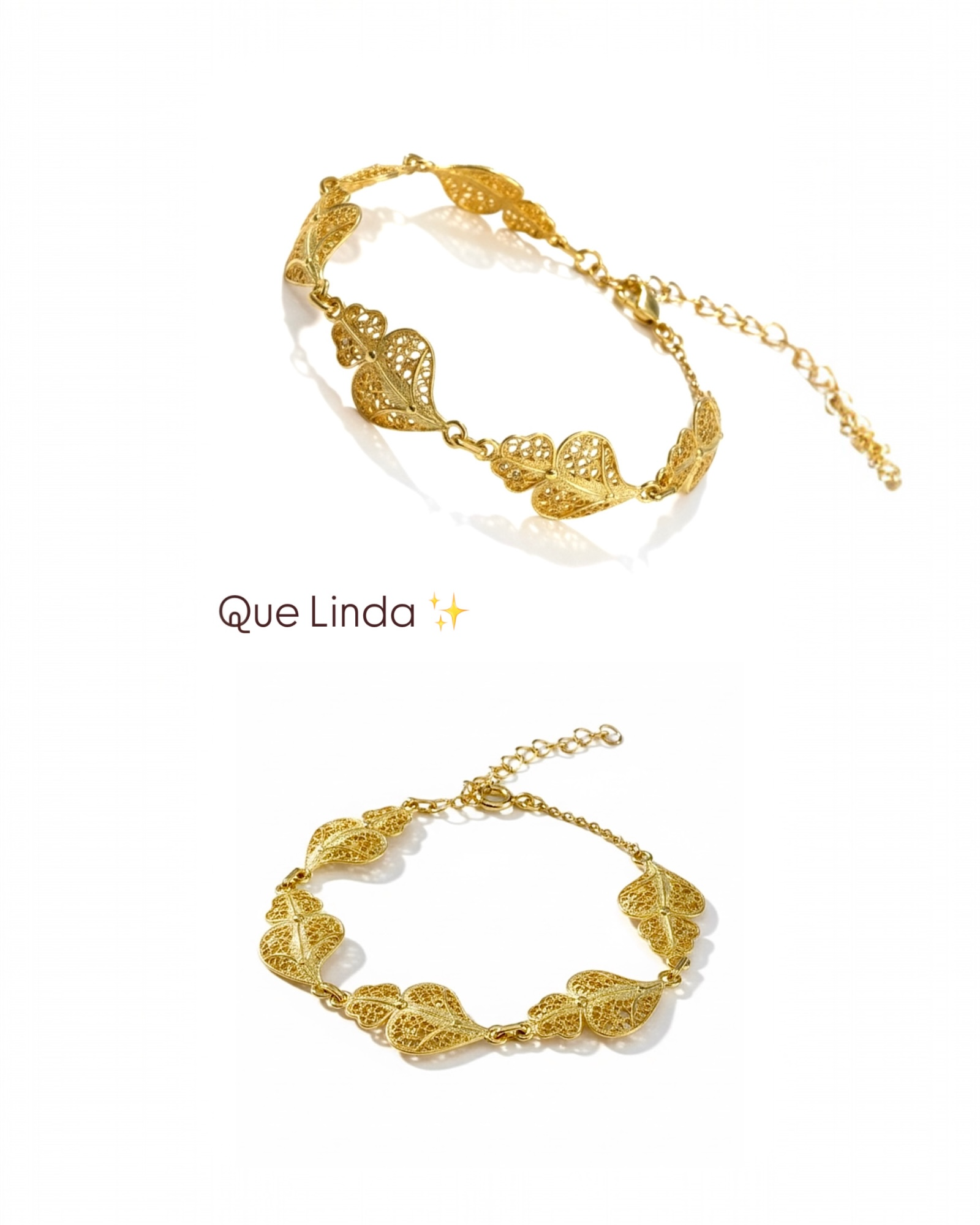 Pulseira Corações de Viana em Prata Dourada