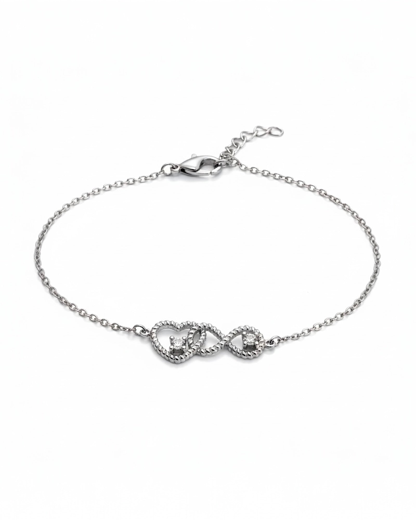 Pulseira Coração e Trevo Entrelaçados em Prata