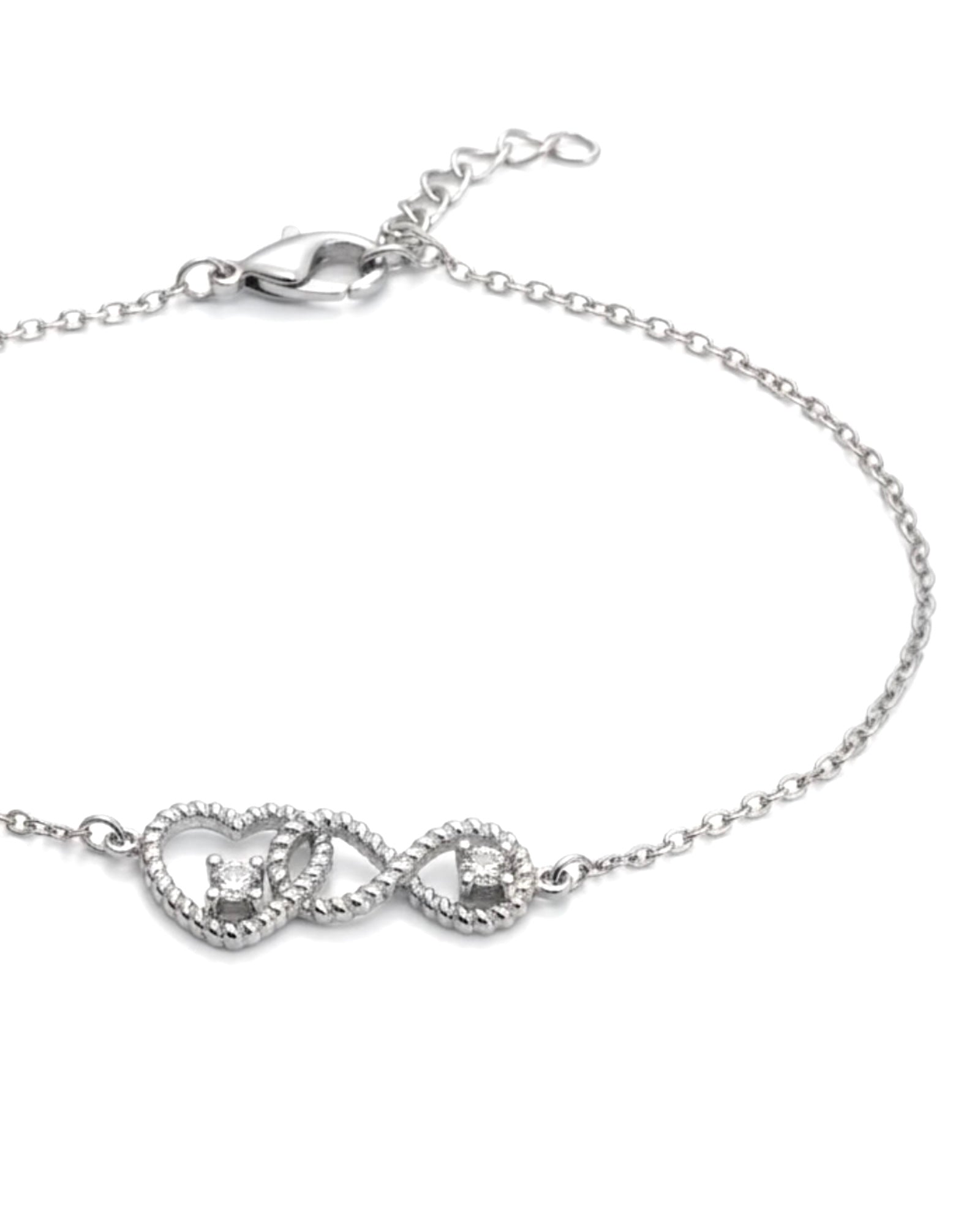 Pulseira Coração e Trevo Entrelaçados em Prata