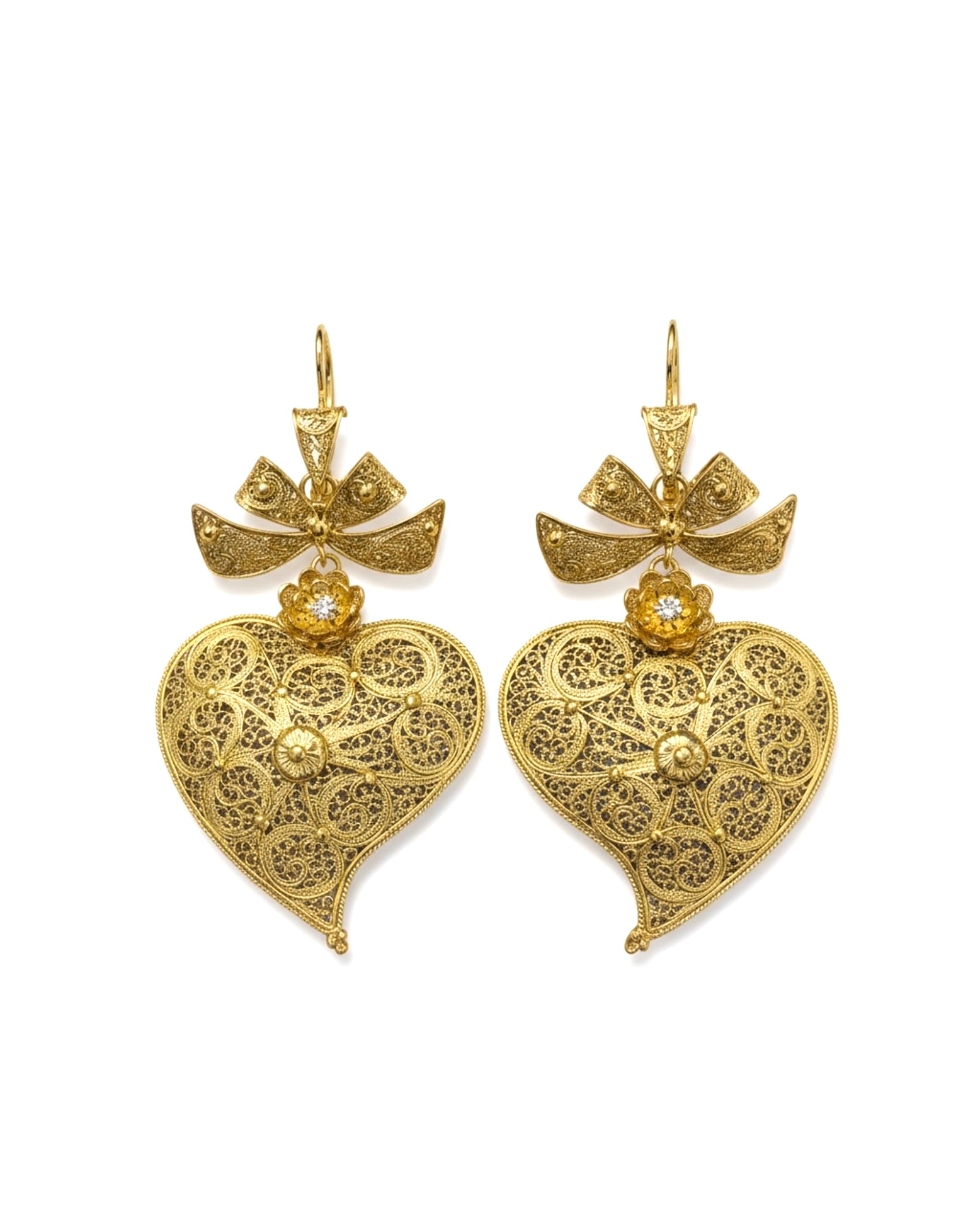 Brincos Coração de Viana em Prata Dourada