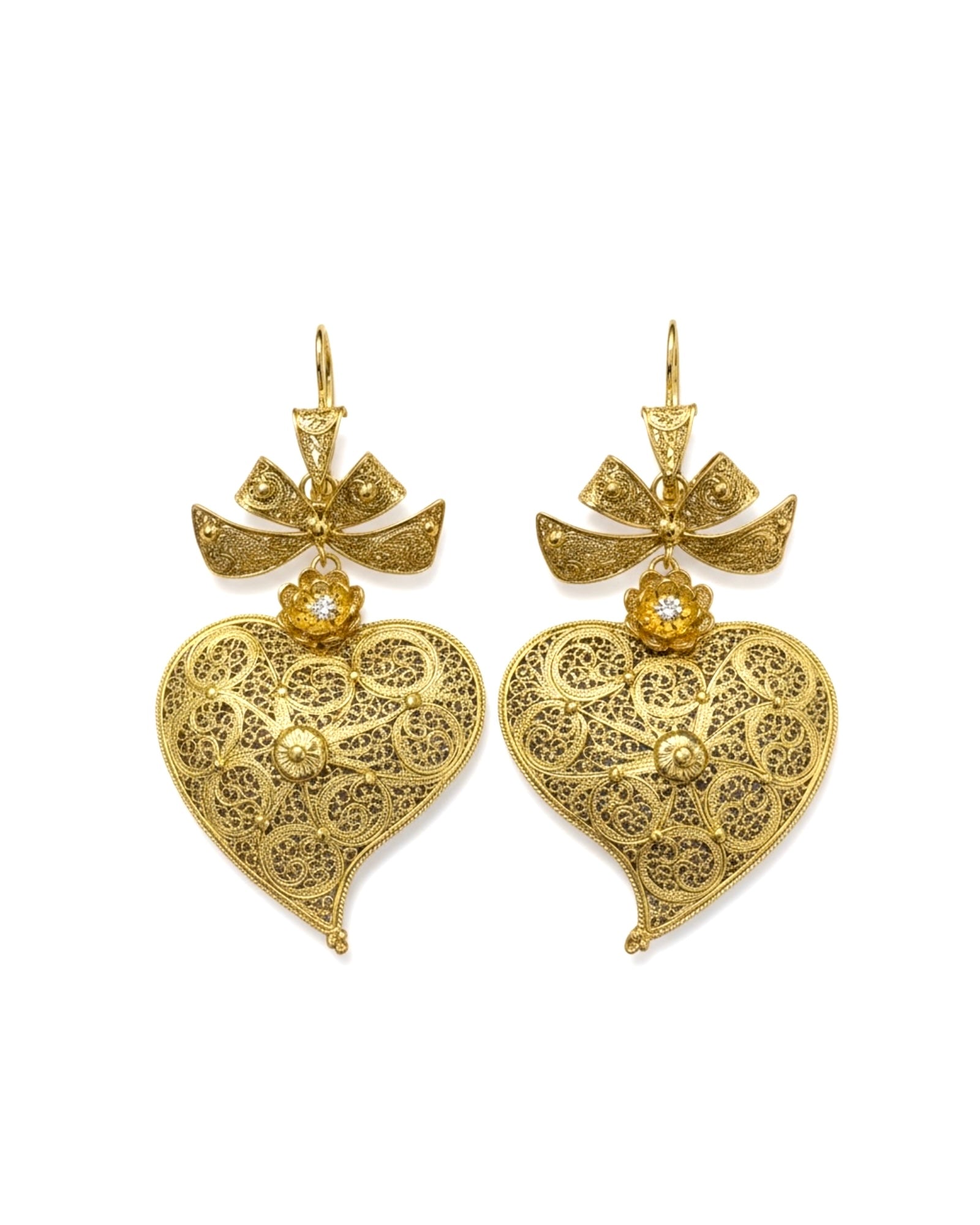 Brincos Coração de Viana em Prata Dourada