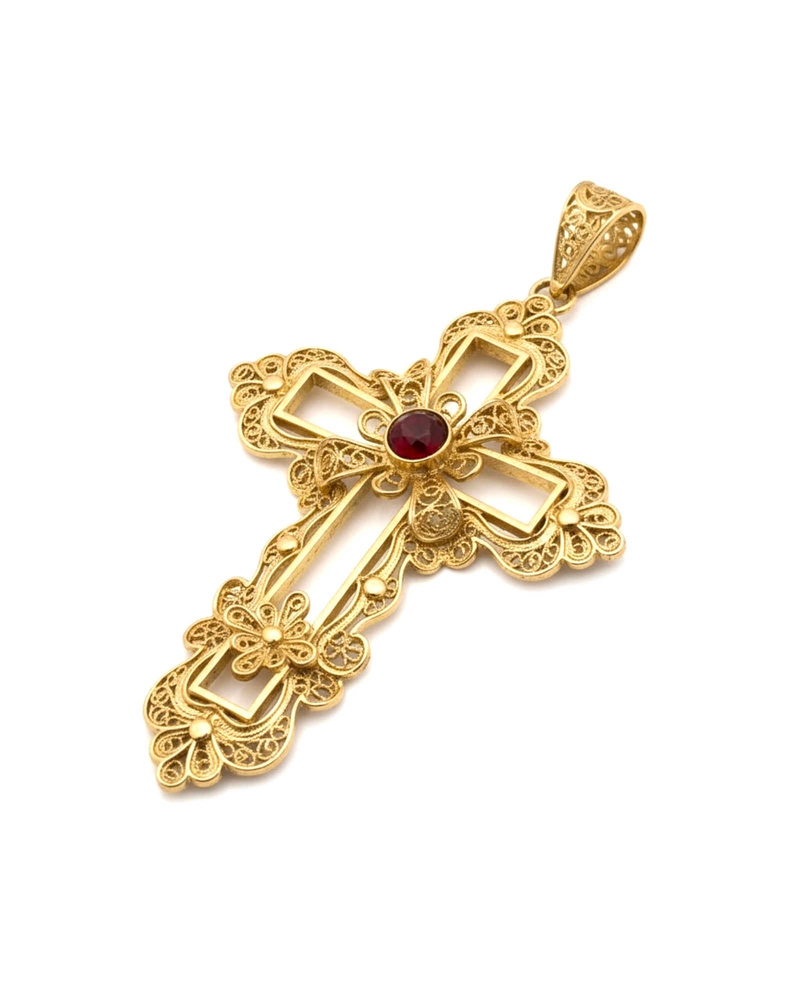 Medalha Cruz Filigrana em Prata Dourada