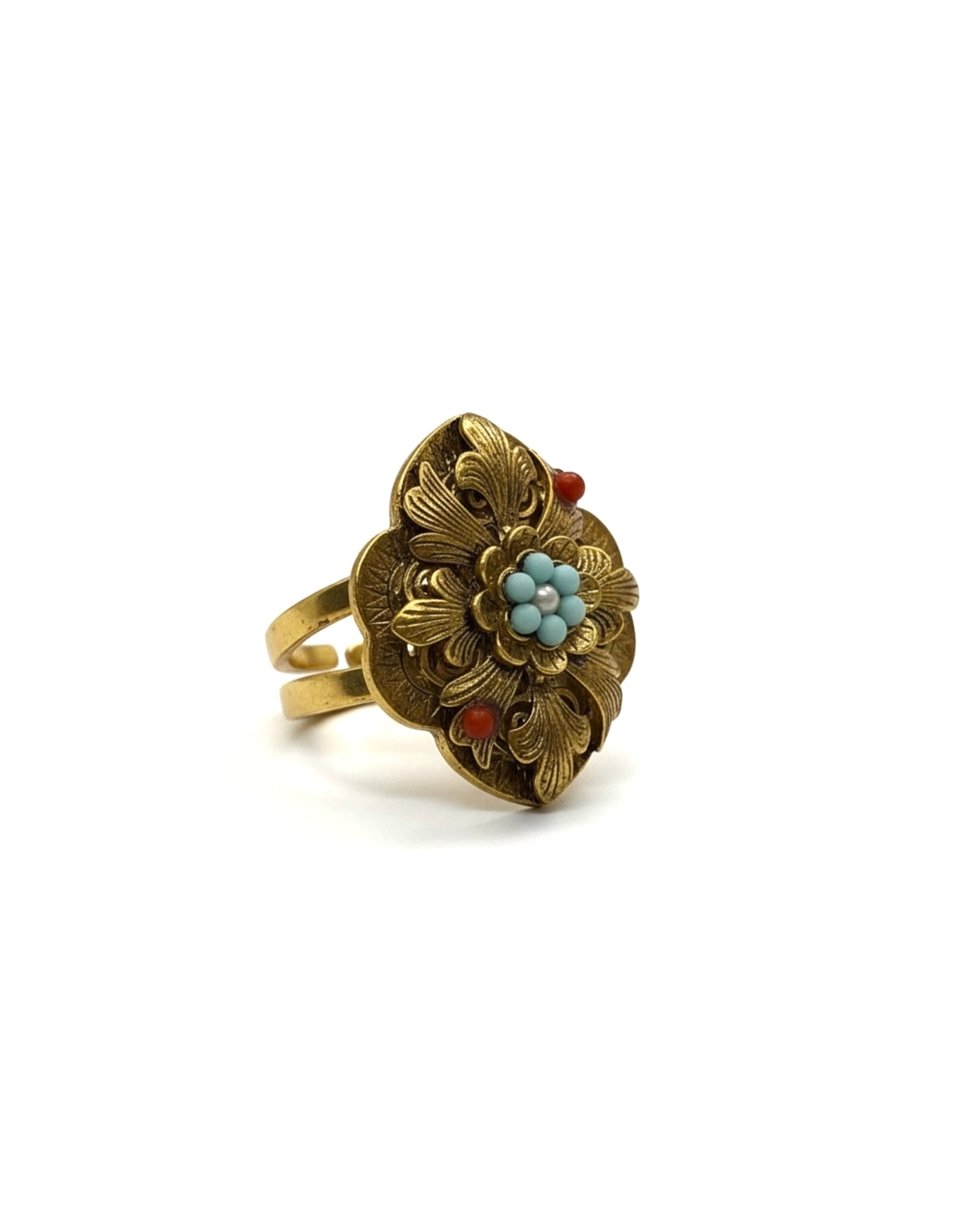 Gold-plated silver granny ring with colored stones.