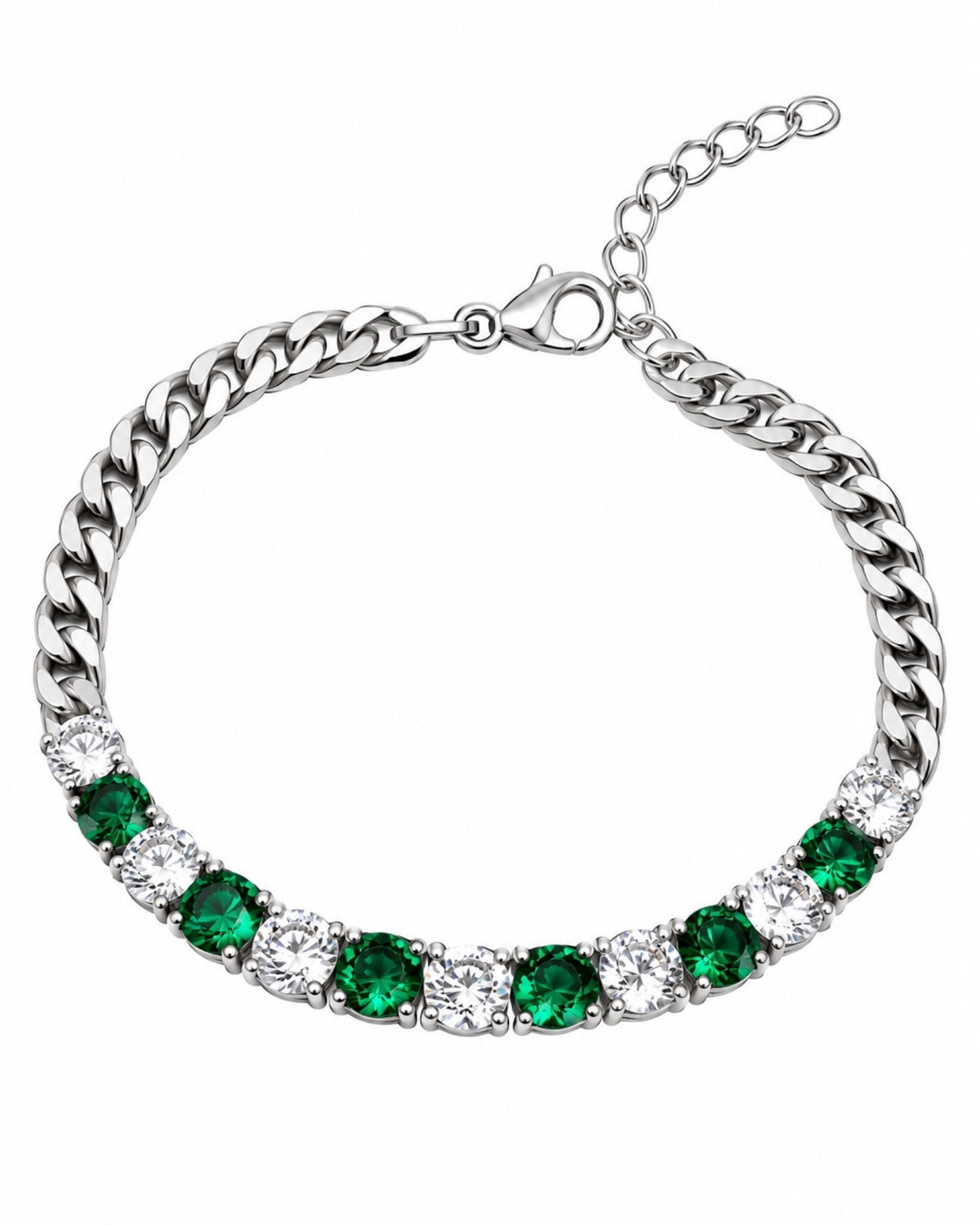 Pulseira Brilhos Verde e Branco em Prata
