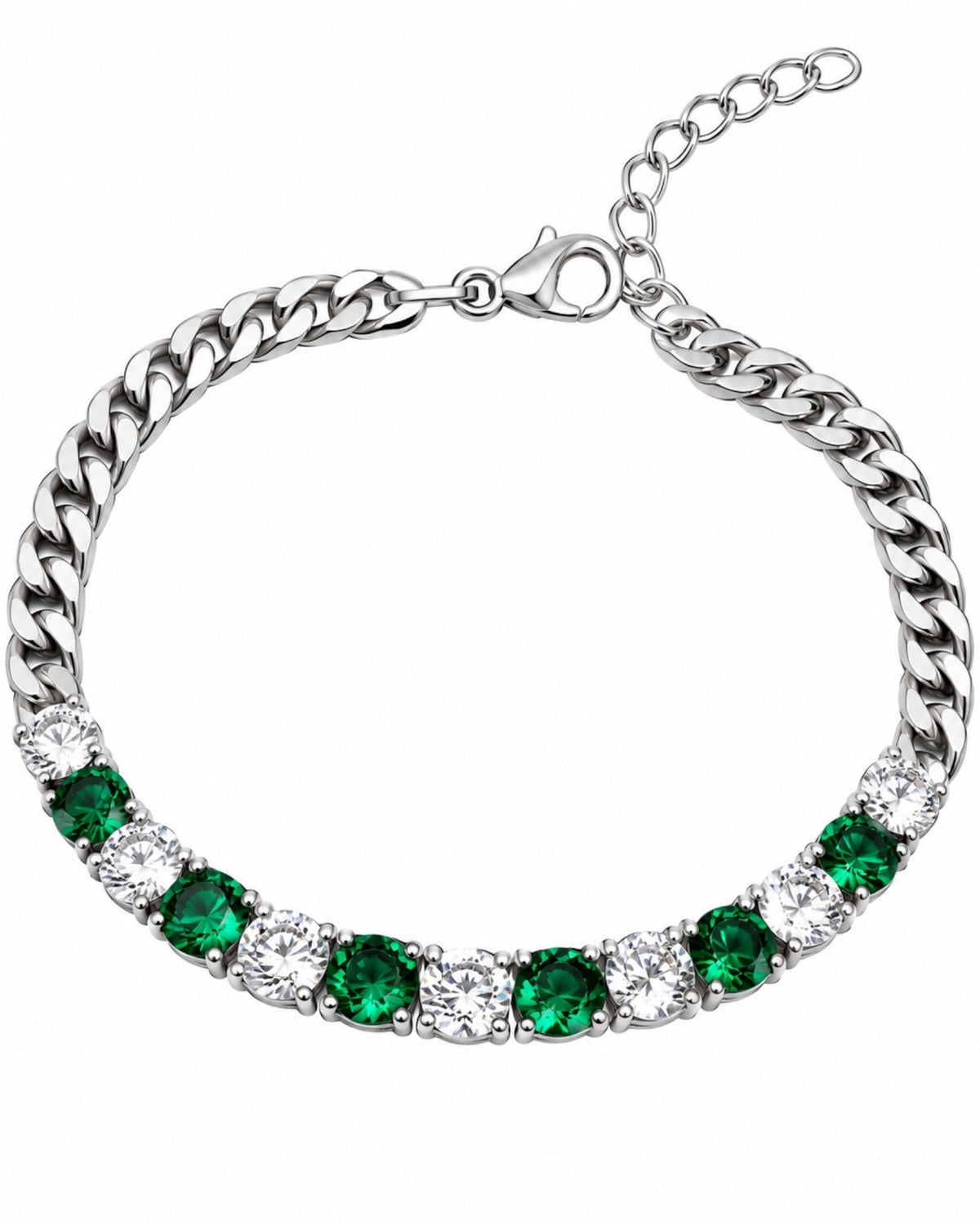 Pulseira Brilhos Verde e Branco em Prata