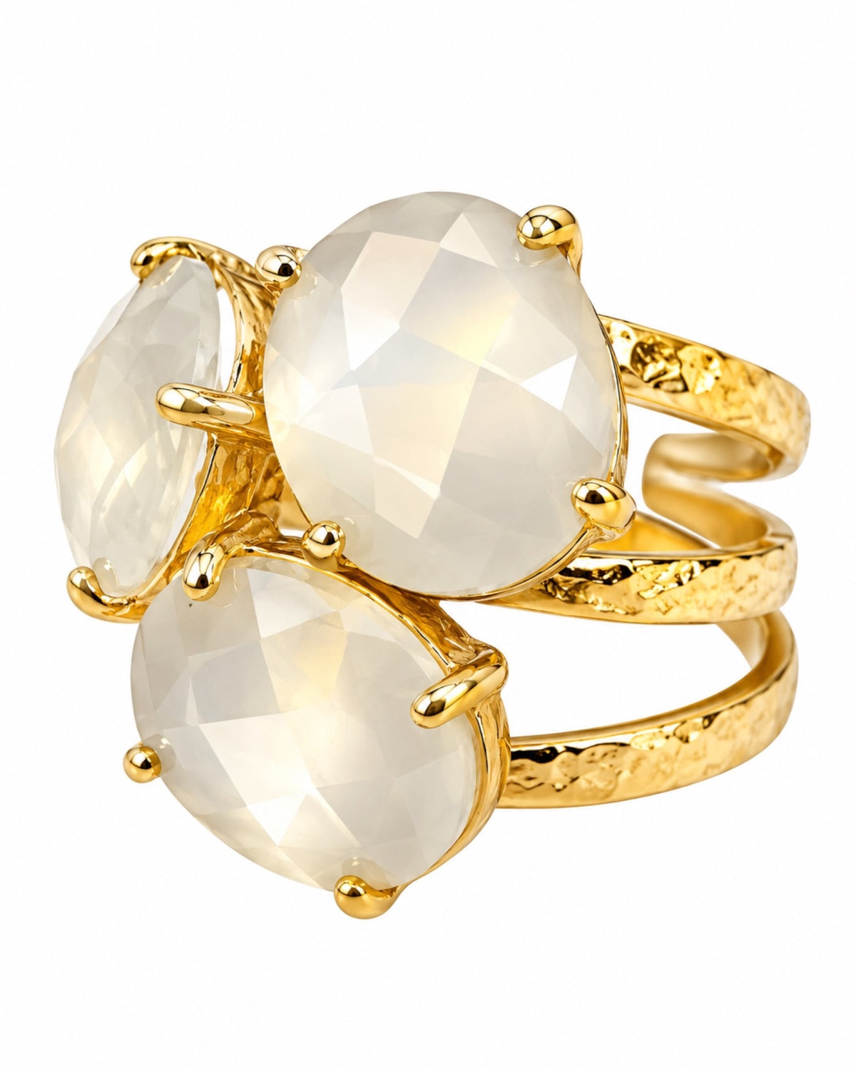 Gold-plated silver ring with gemstones.